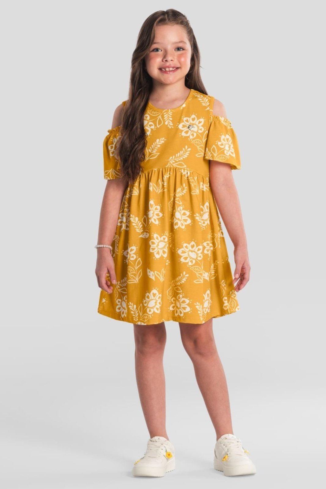 Infantil - Vestido menina com flores Brandili -Amarelo