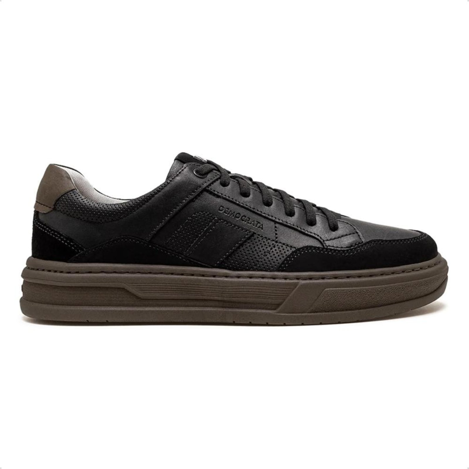 Tênis de Couro Democrata Masculino Denim Wide 240801 Marrom