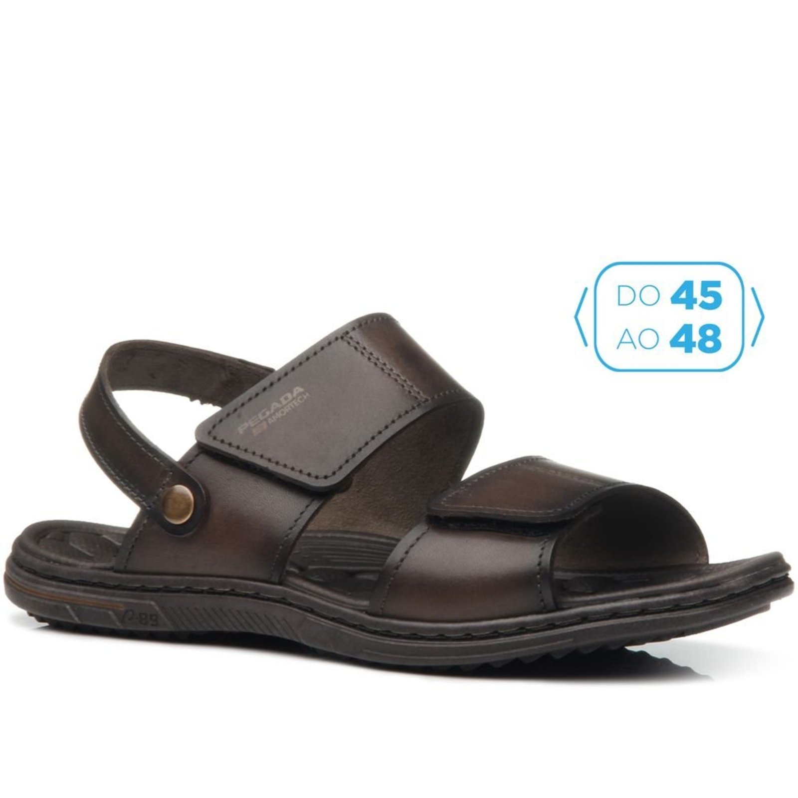 Sandália Pegada Masculino Plus Size em Couro Cravo 533303-02 Chinelo Pegada Masculino Plus Size em Couro Cravo 533303-02 48