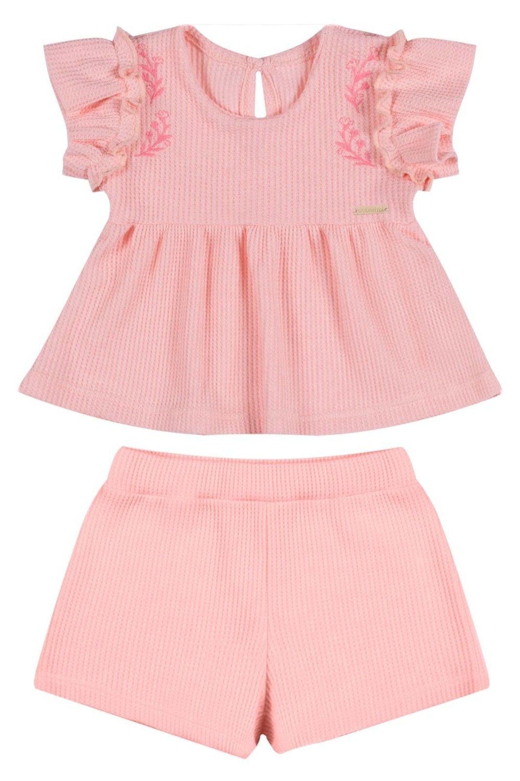 Infantil - Conjunto Menina Malha Tricô Bordada Colorittá Rosa