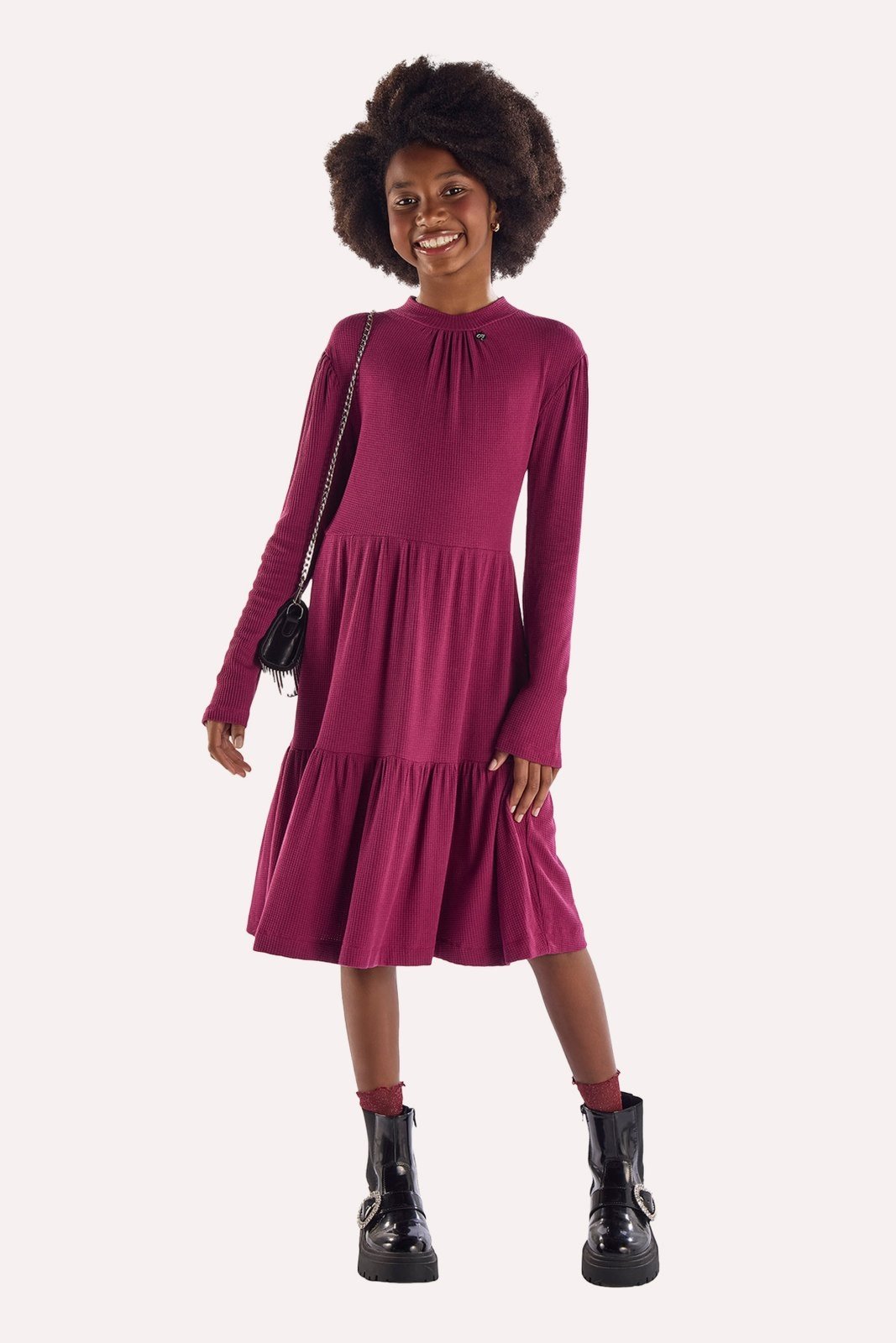 Infantil - Vestido Bordo em Malha Viscose