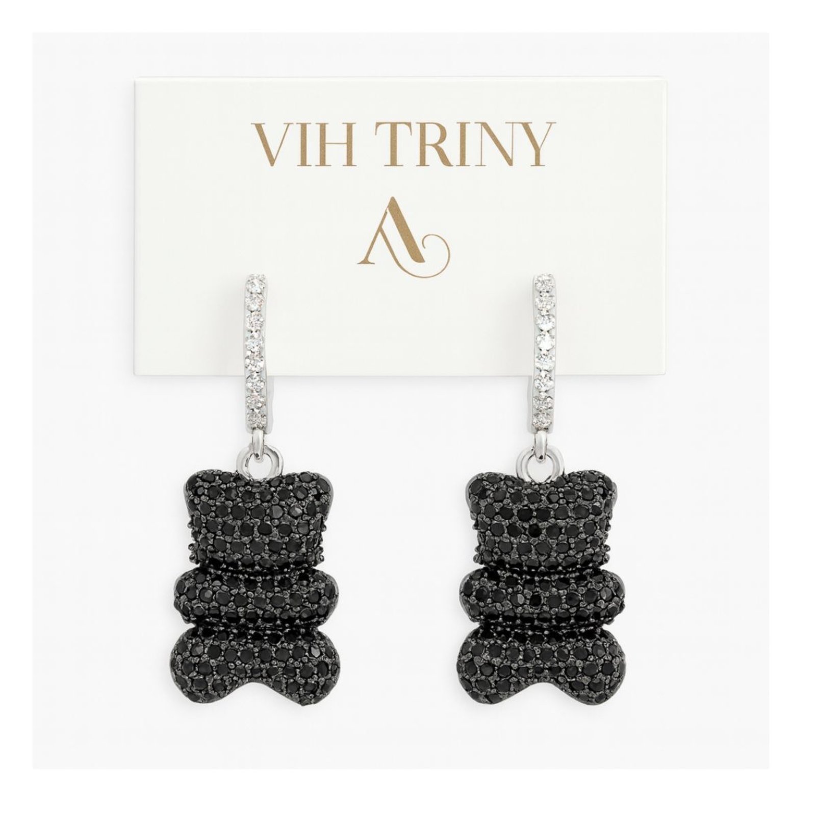 Brinco Urso Preto Cravejado com Argola de Zircônias Vih Triny