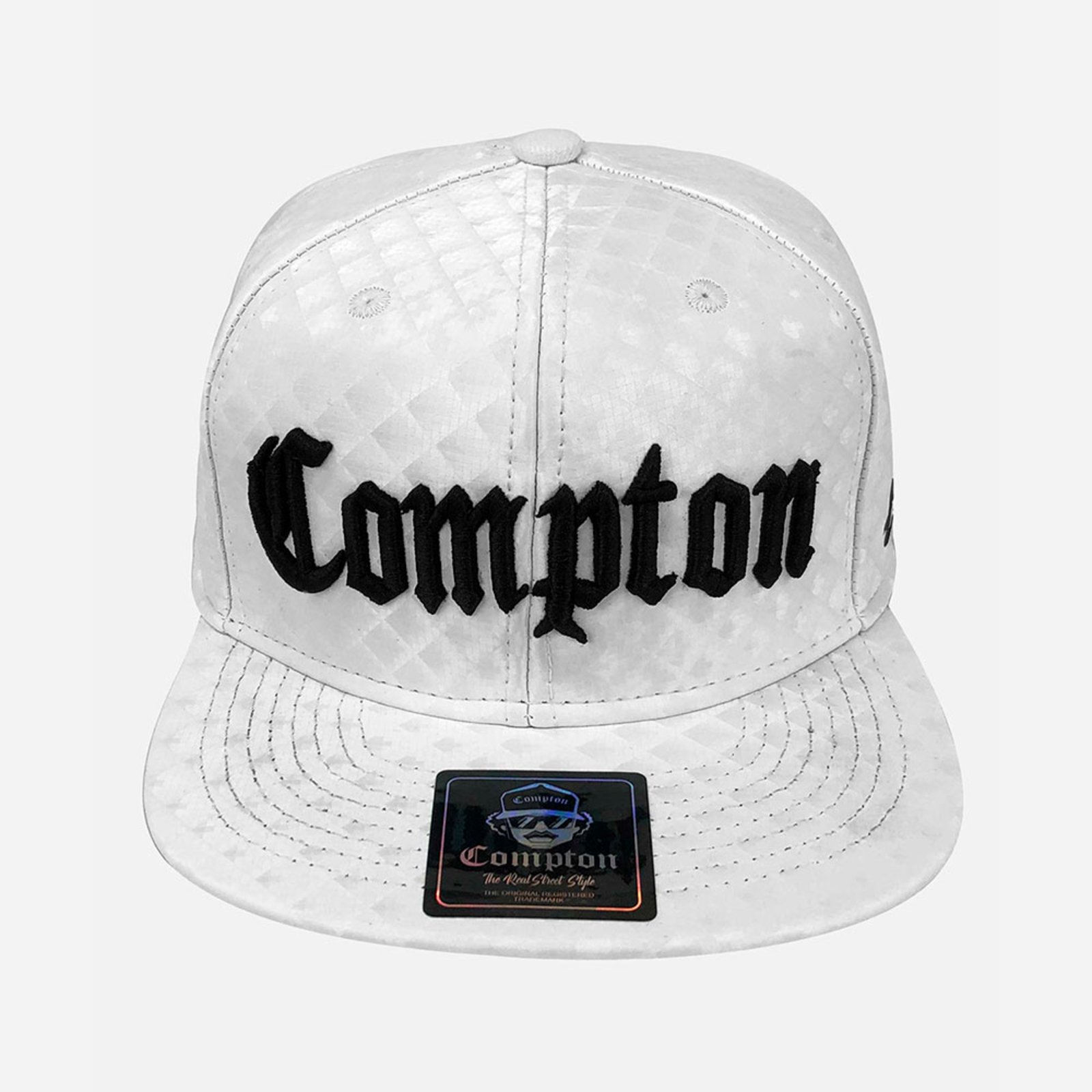 Boné Compton Aba Reta Classic Couro Branco