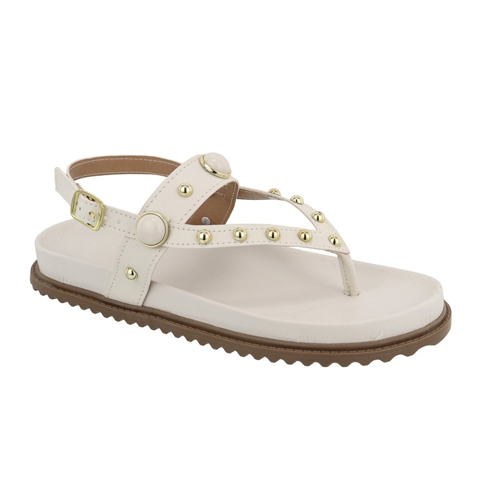 Sandália Papete Feminina Delicada e Estilosa Lançamento Pedras Off White Tellini Store