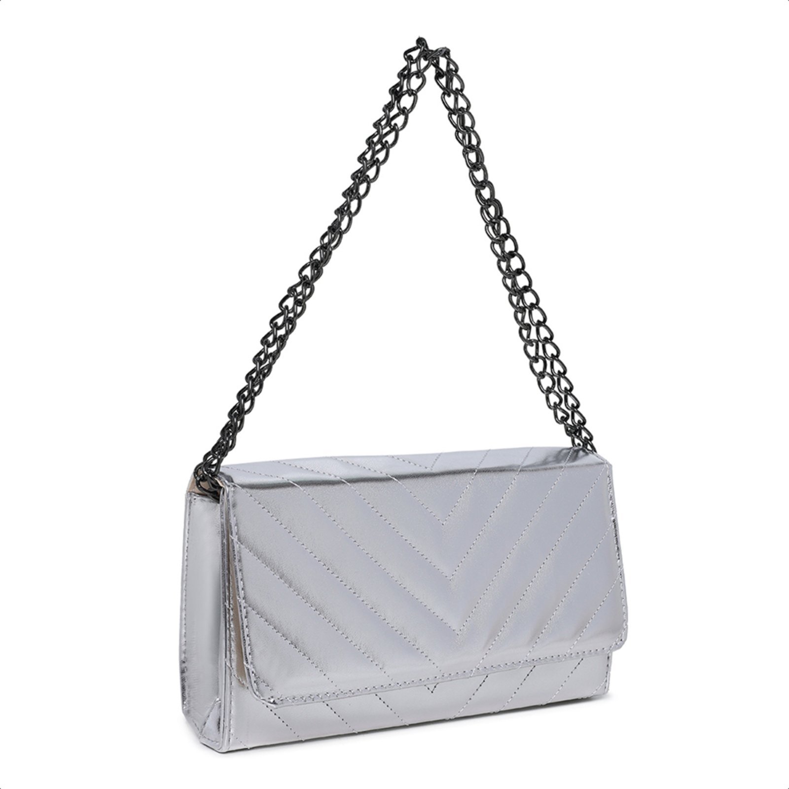 Vista 3 Bolsa Pequena De Mão Feminina Clutch Madrinha Festa Carmelo Shoes Brilho Prateada Carteira prata CARMELO SHOES prata