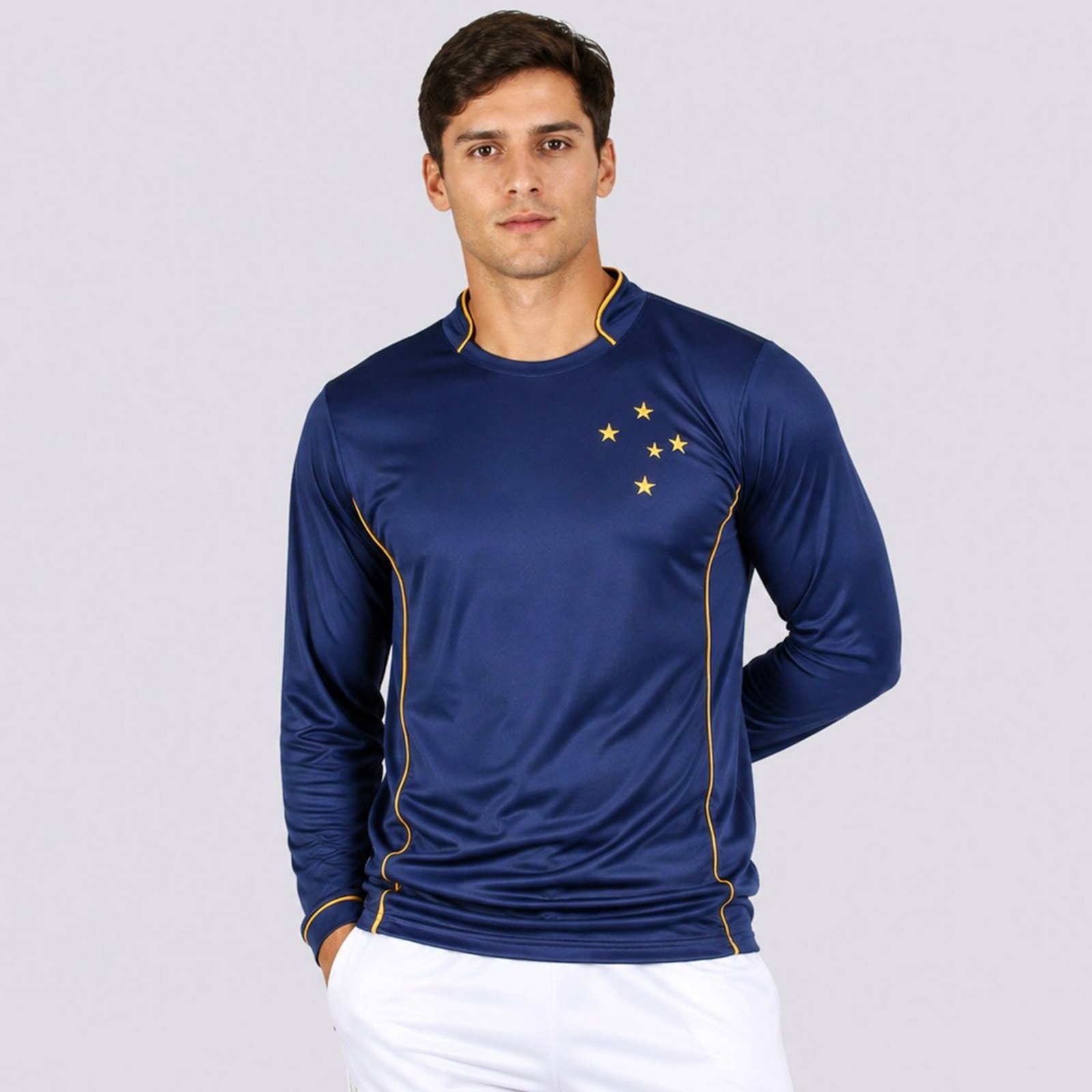 Camisa Cruzeiro Gold Dry Manga Longa Azul Marinho