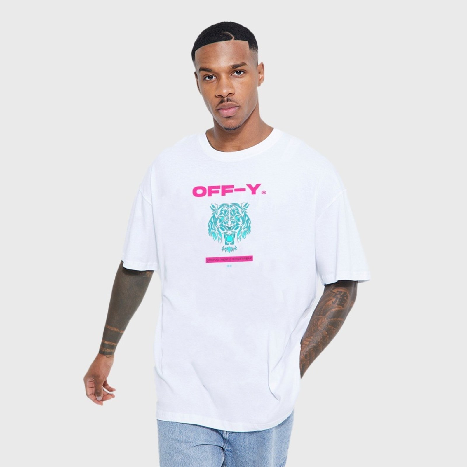 Camiseta Oversize Streetwear Off-Y Tiger White