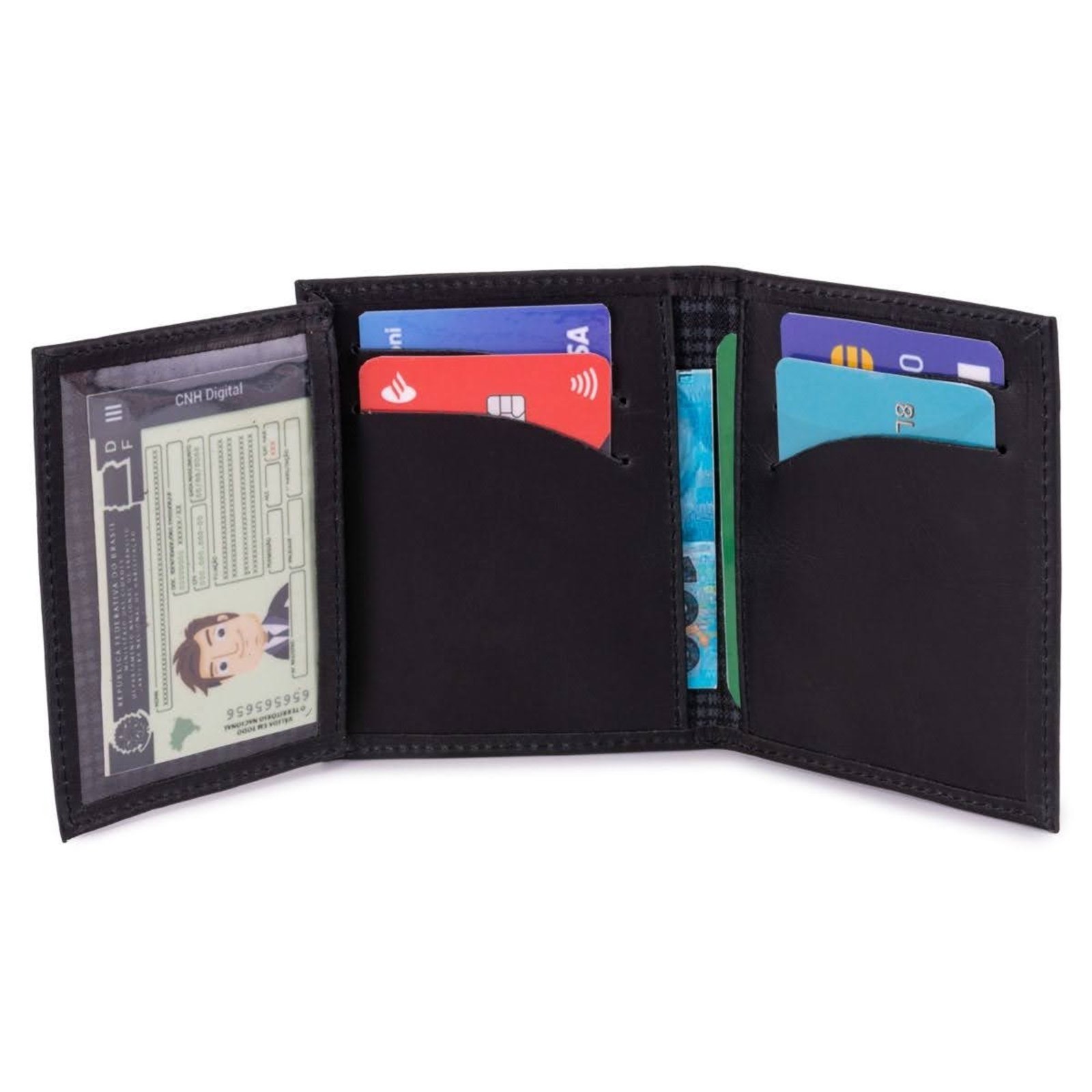 Carteira Masculina Porta Cartão Couro Legítimo Com Plástico ello griff Preto