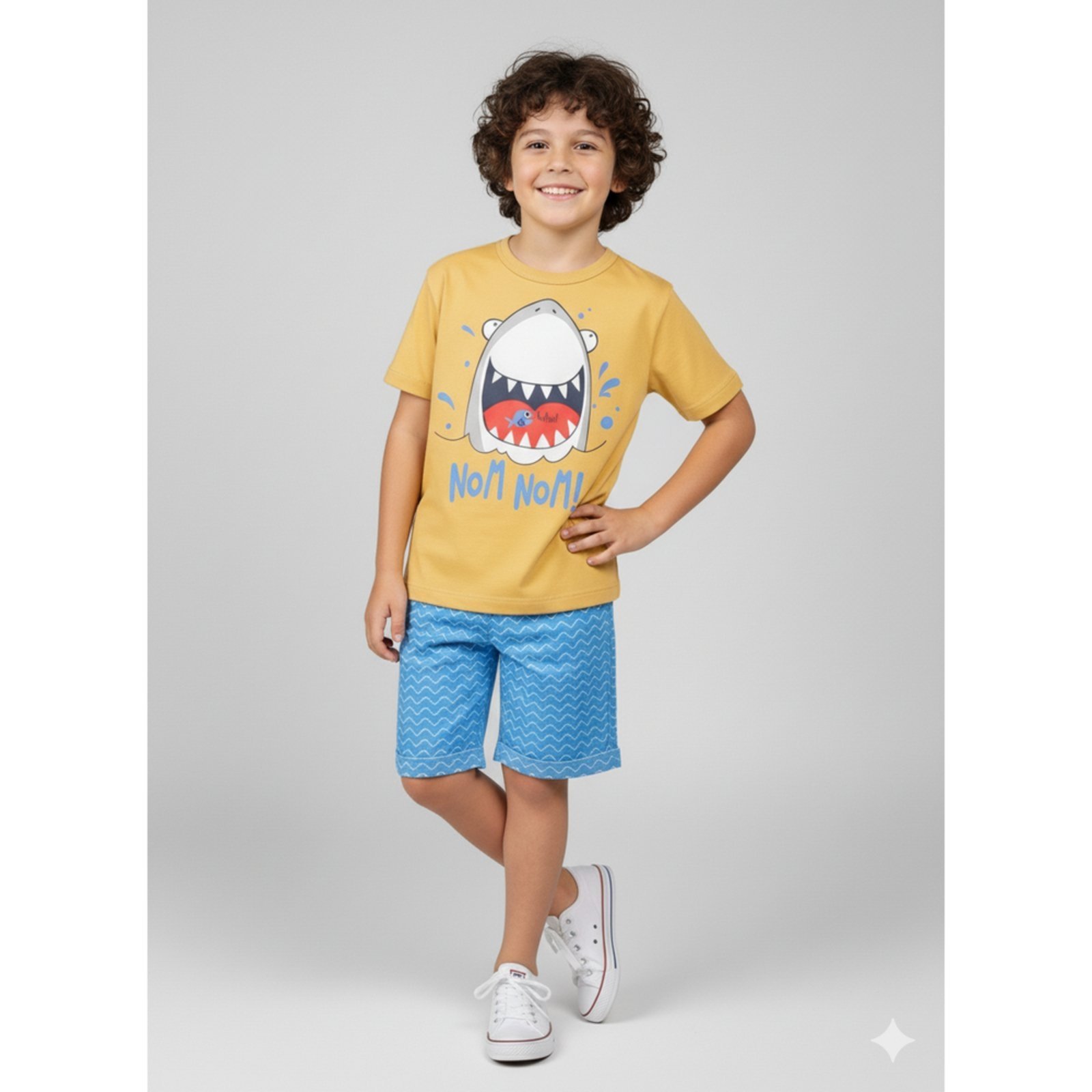 Vista 2 Infantil - Conjunto Menino Algodão Premium Tubarão Kangulu ROSA AZUL KIDS amarelo ROSA AZUL KIDS amarelo