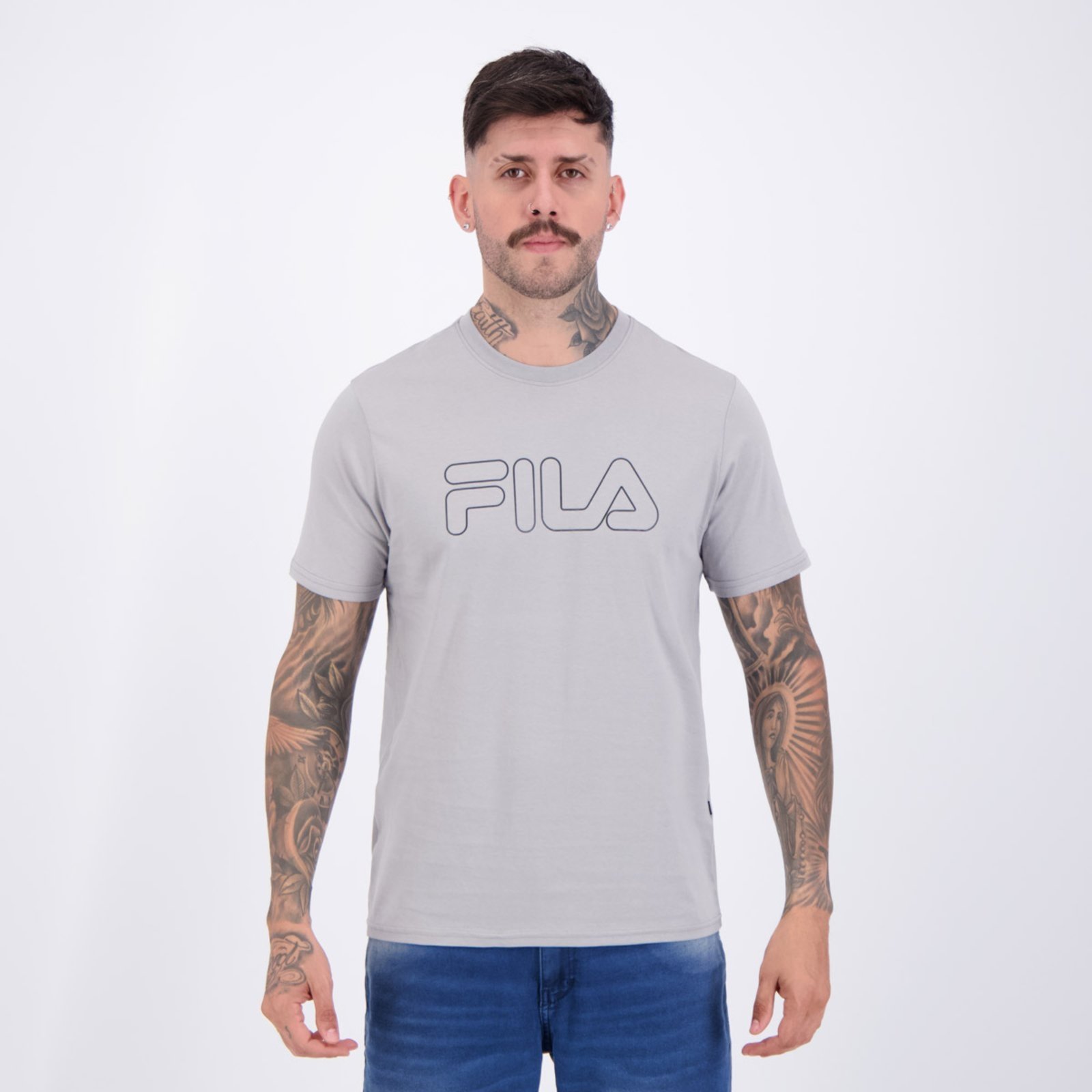 Camiseta Fila Regular Letter Outline Cinza