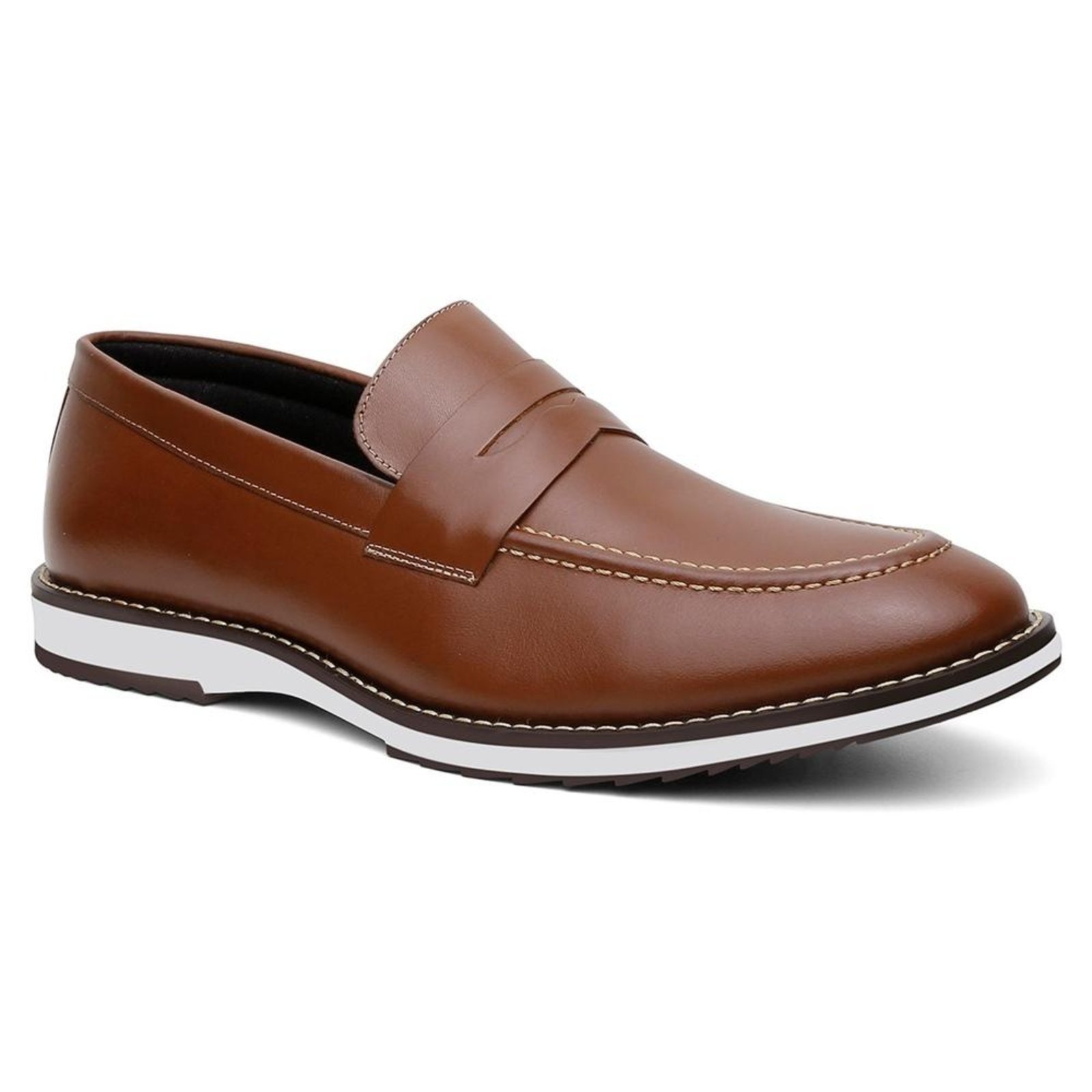 Mocassim Masculino Couro Calce Fácil Bico Redondo Moderno Marrom 45 Marrom
