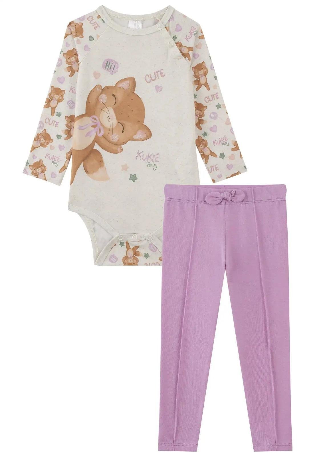 Infantil - Conjunto Calça Body Cat Estampado Menina Kukiê GG Unico