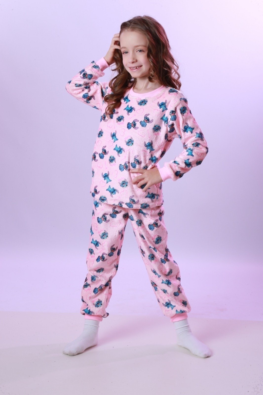Pijama Fleece Stitch Longo Menina Conjunto Inverno