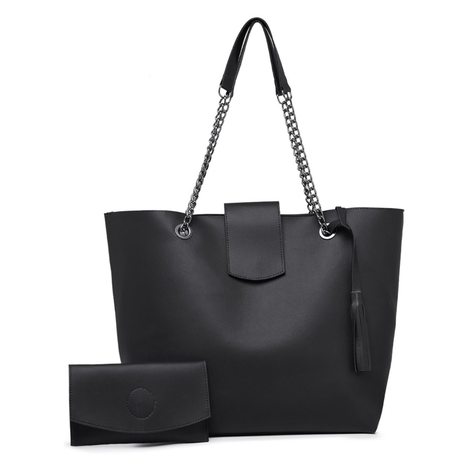 Bolsa Saco De Ombro Grande Preta Alça Corrente Carmelo Shoes