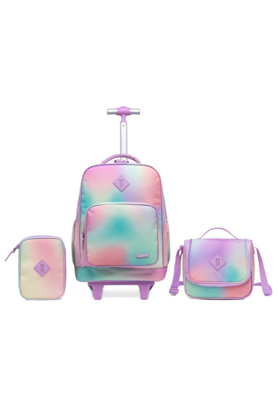 Vista 2 Infantil - Kit Mochila de Rodinha Escolar Estojo Box Lancheira Térmica Juvenil Swissport rosa Swissport rosa