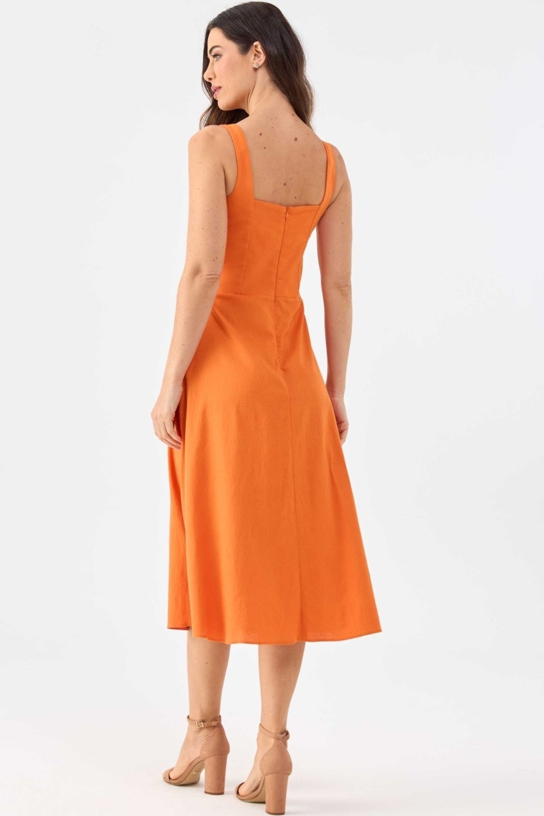 Vestido Midi PKS Linho Laranja