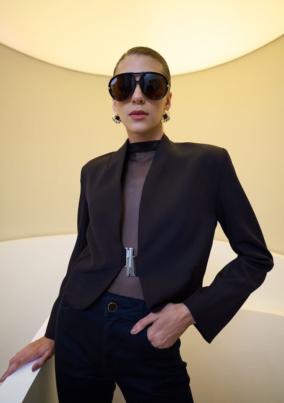 Blazer Aberto Cropped Profilo - Preto