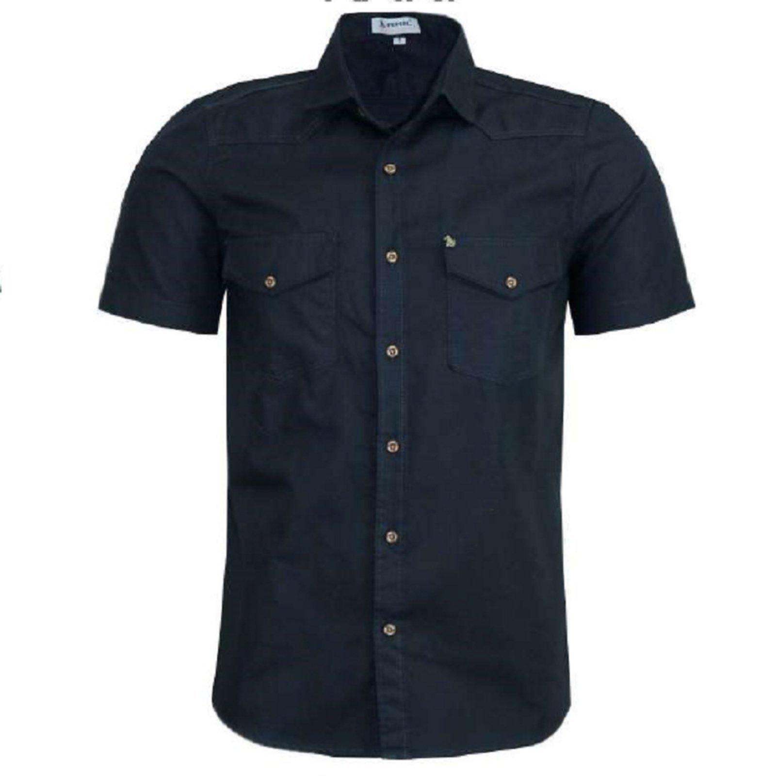 Camisa Social Sarja Estilo Militar Manga Curta Original Amil Preto