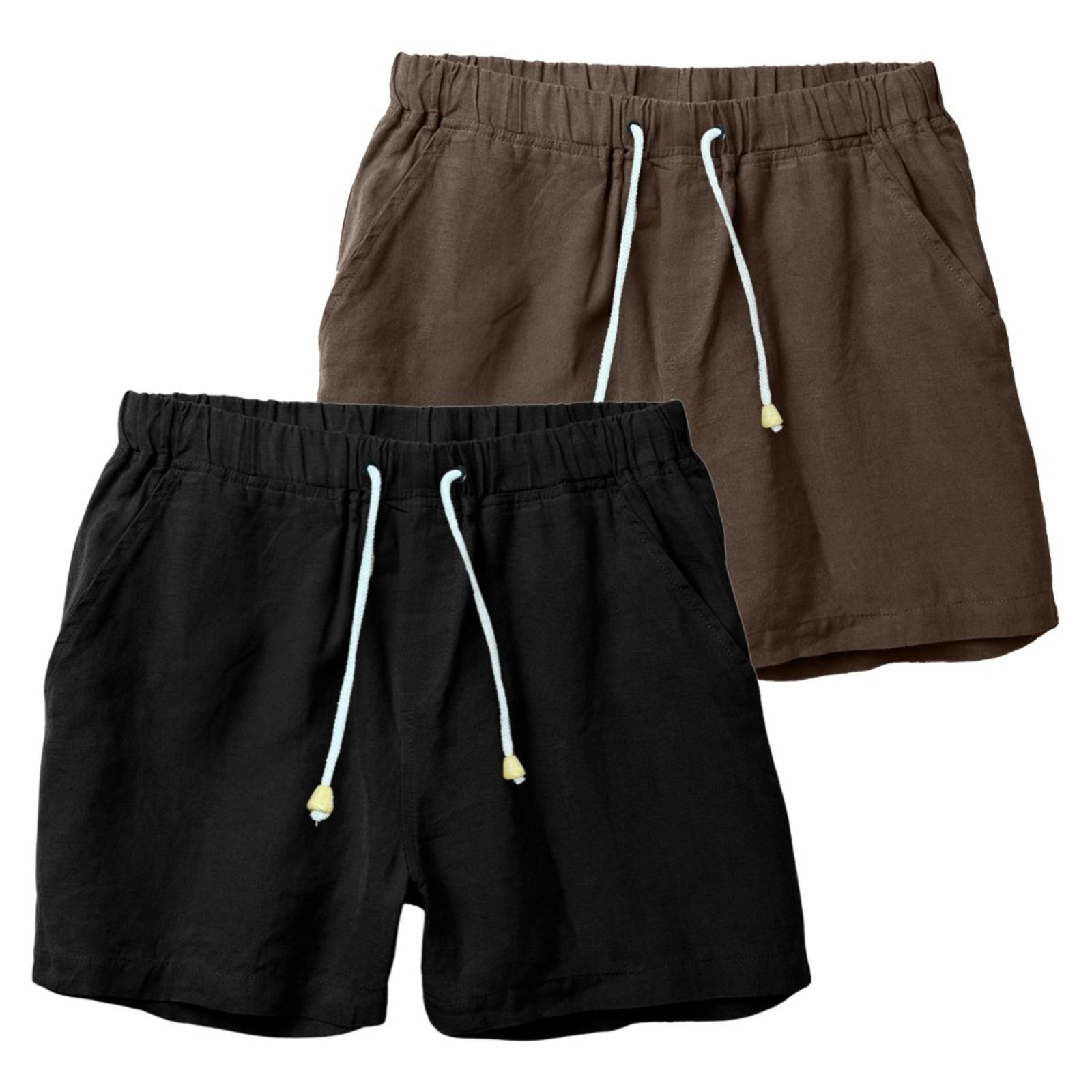 Vista 2 Kit 2 Shorts Linho Premium Bermuda Masculina Moderno e Leve Relaxado marrom Relaxado marrom