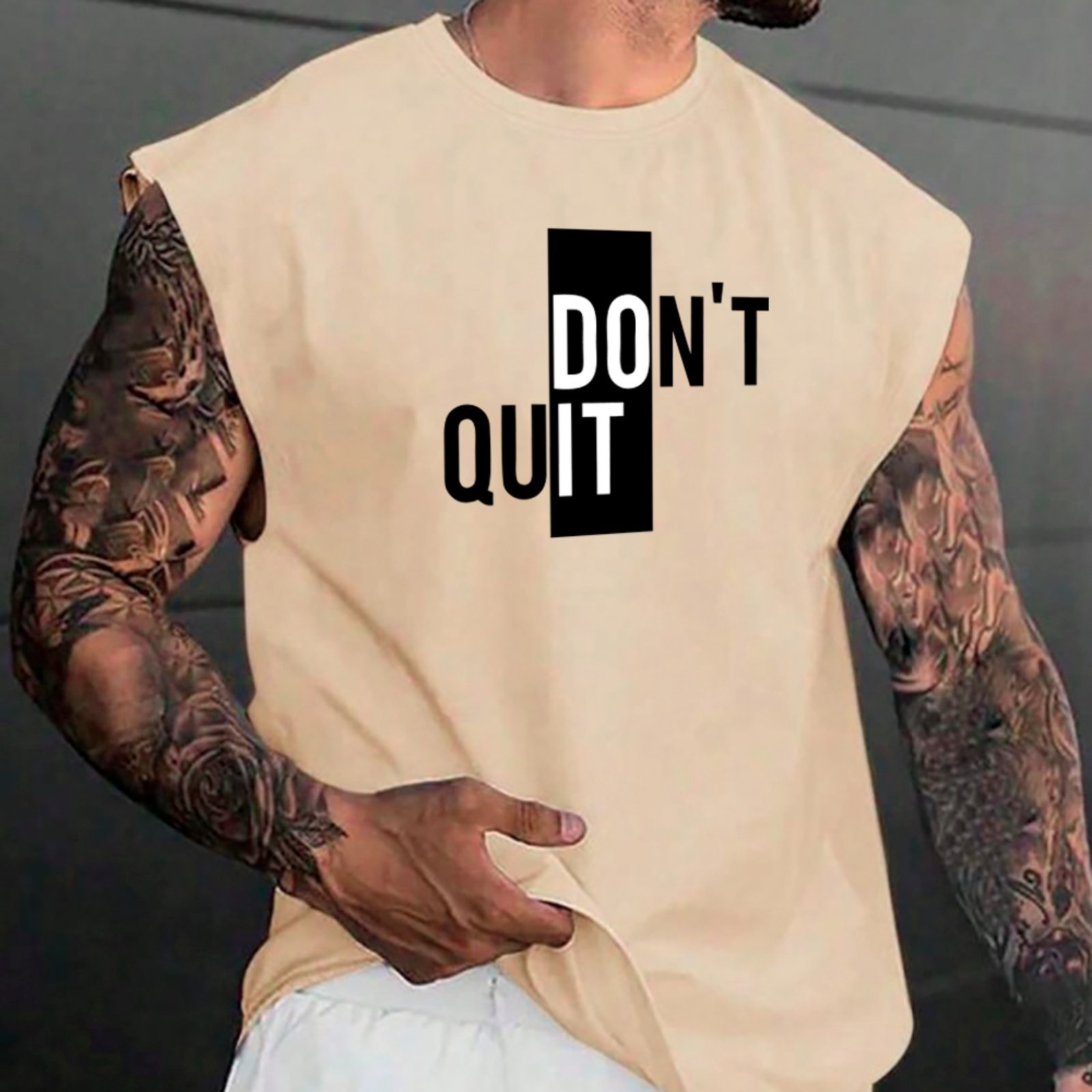 Camiseta Regata Machão Ousy Dont Quit Oversized Masculina Off White