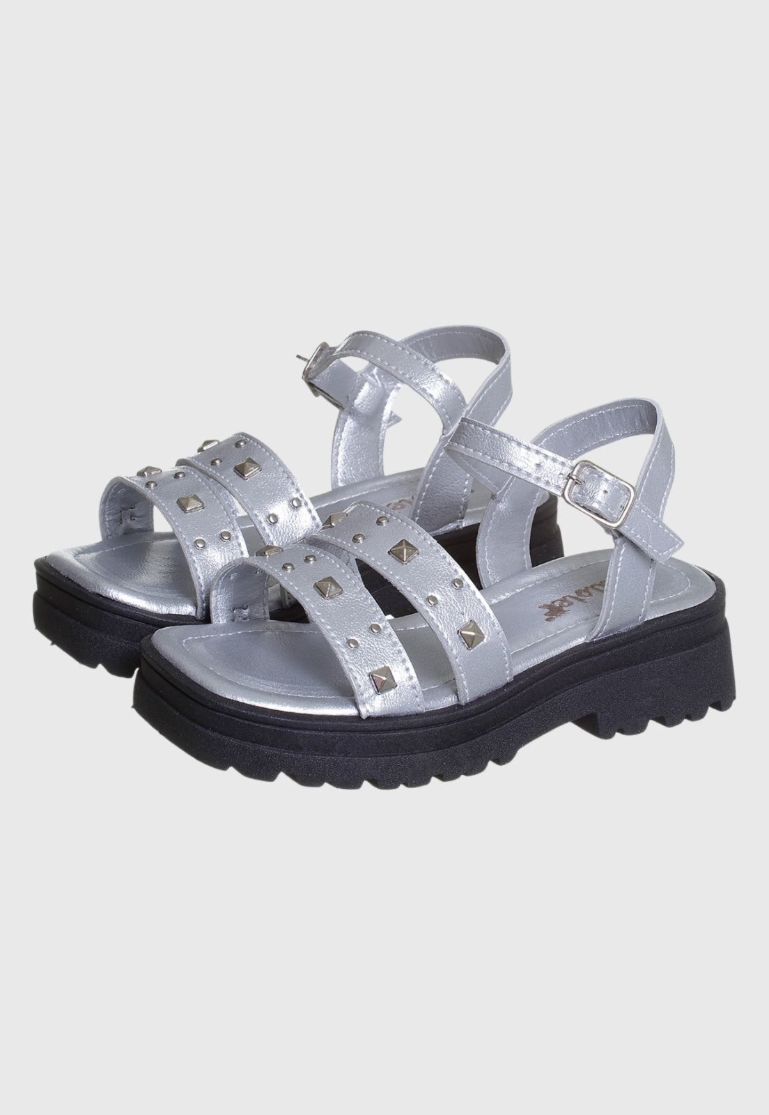 Infantil – Sandália Plataforma Tratorada Feminina Prata com Spike tep