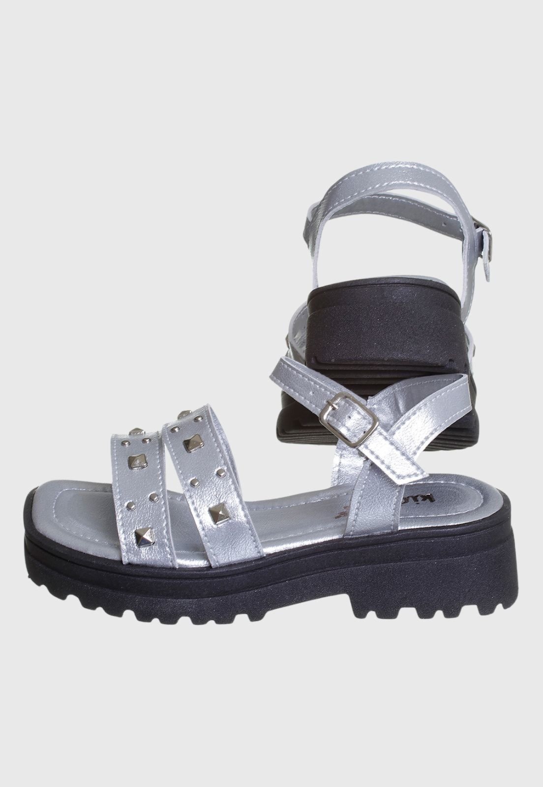 Vista 3 Infantil - Sandália Plataforma Tratorada Feminina com Spike tep Kidstep prata Kidstep prata