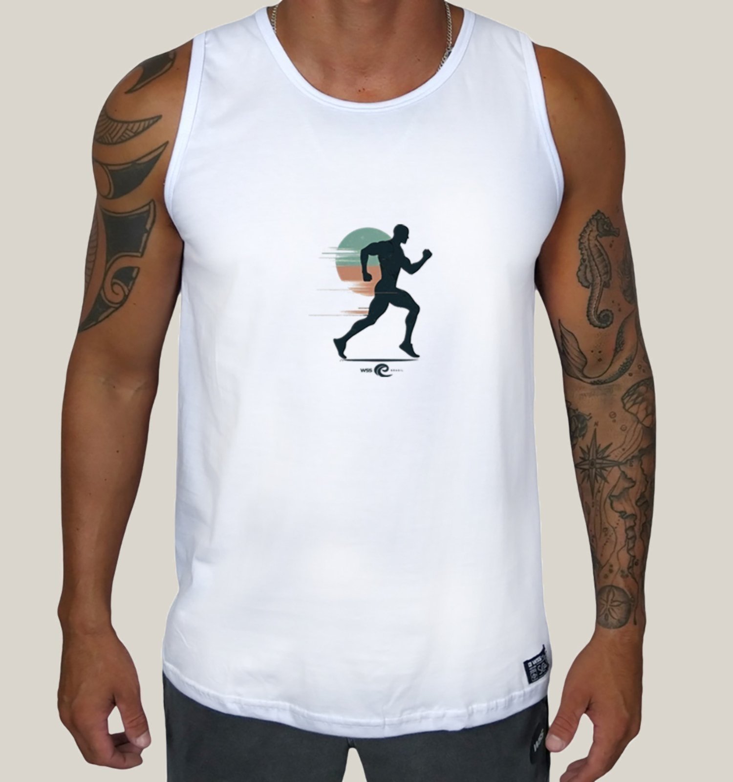 Regata Masculina Branca Algodão Prime WSS Night Run Branco