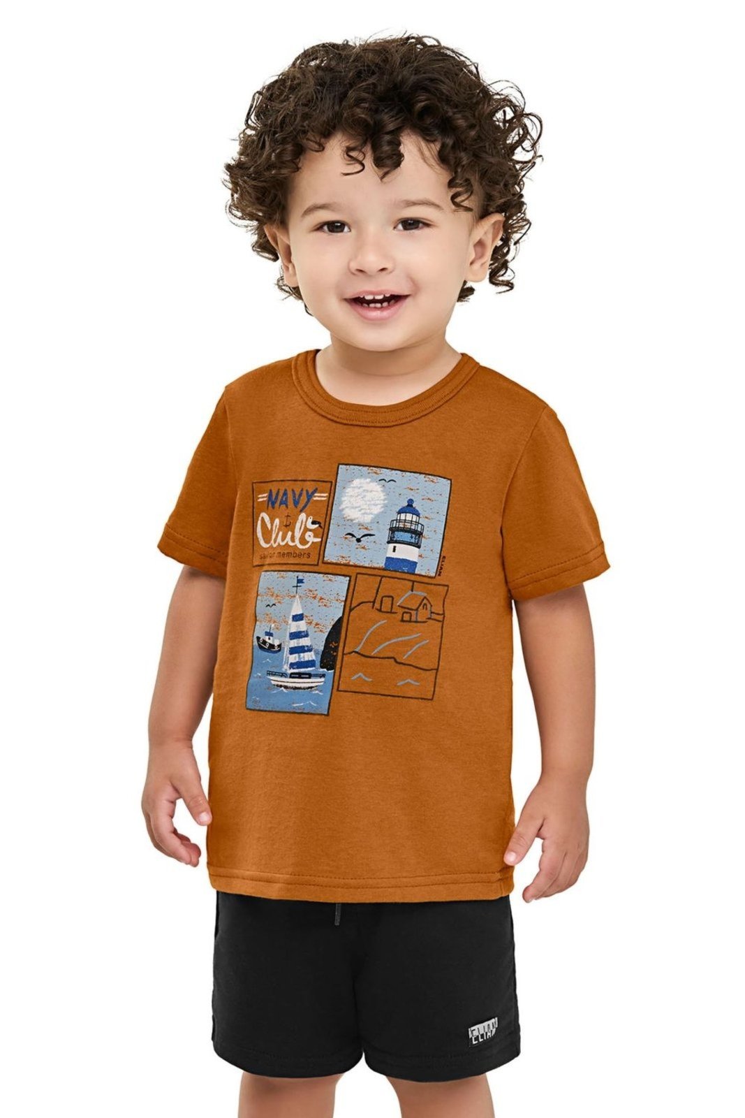 Vista 2 Infantil - Conjunto Menino Desenho Navy Elian Marrom marrom navy Elian marrom navy