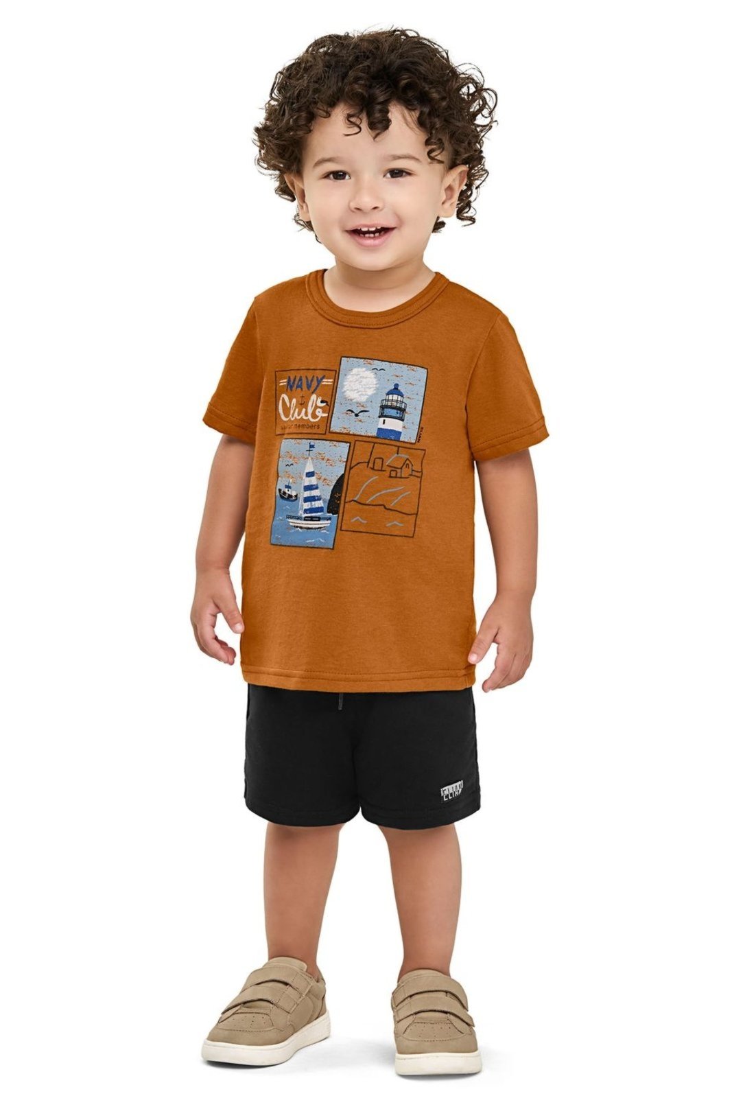 Vista 3 Infantil - Conjunto Menino Desenho Navy Elian Marrom marrom navy Elian marrom navy