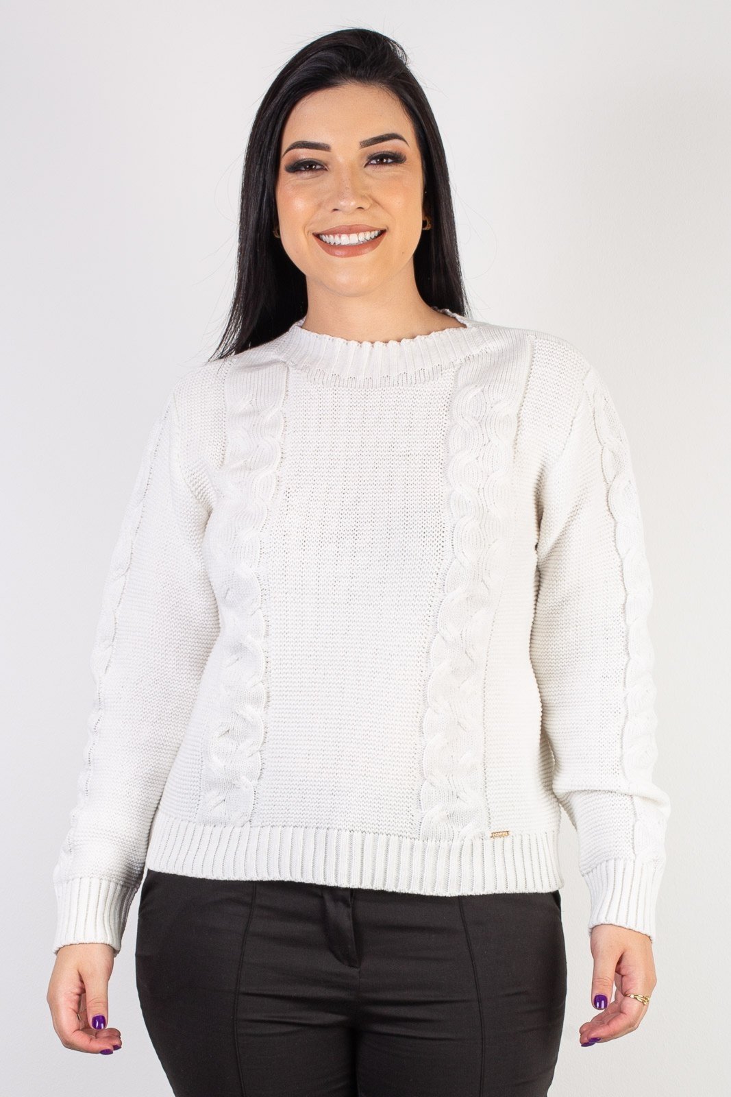 Blusão de malha feminino com tranças 60008 – Off white