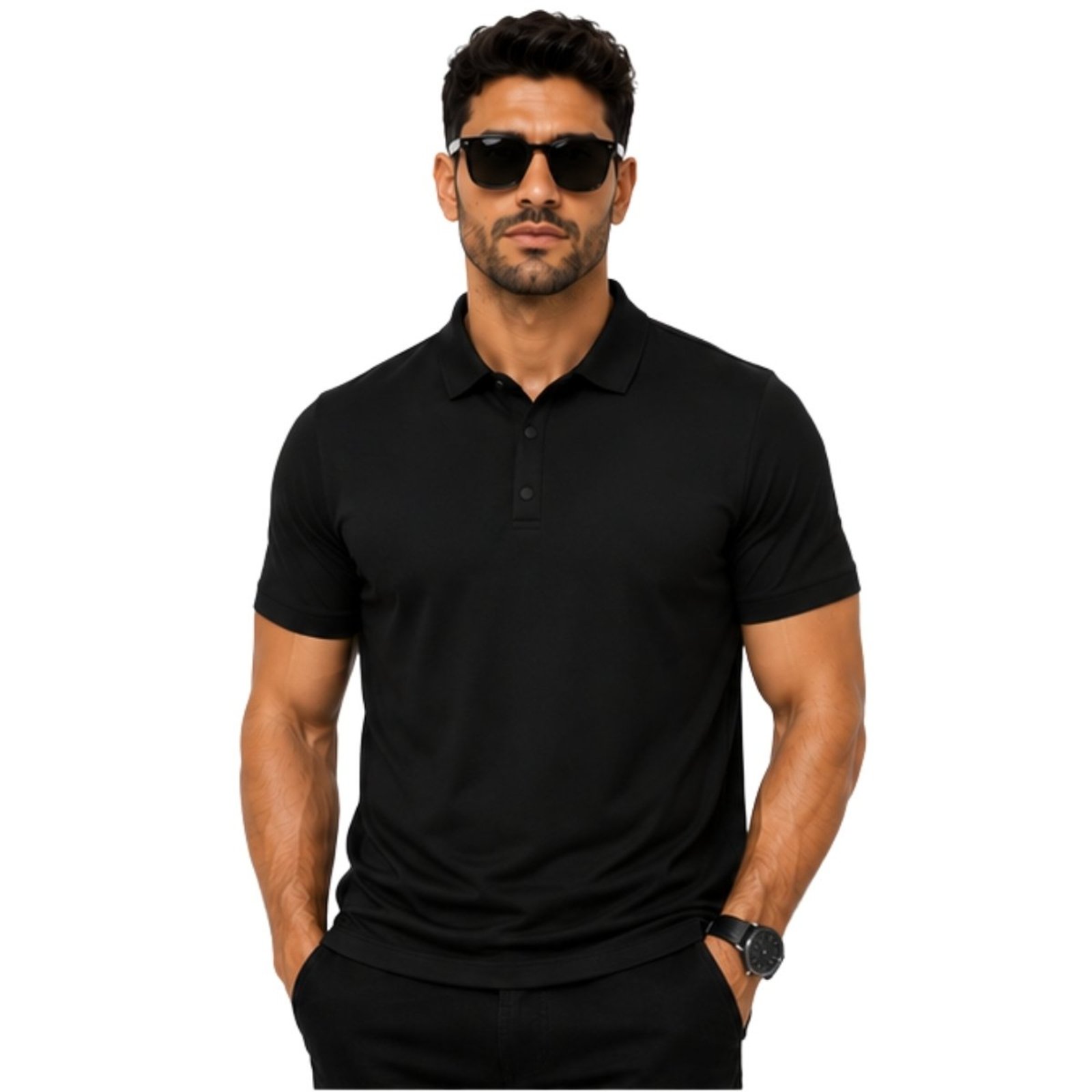 Camisa Polo Masculina Poliamida Leve Estilo Casual Sport Preto