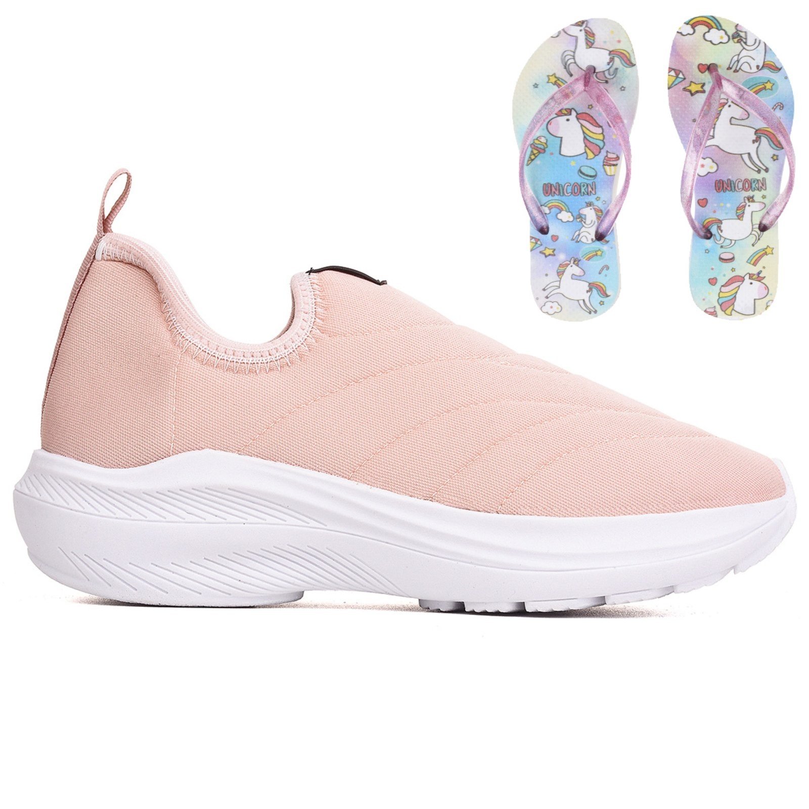 Infantil – Tenis Meia Meninas Calce Facil Escolar Rosa + Chinelo