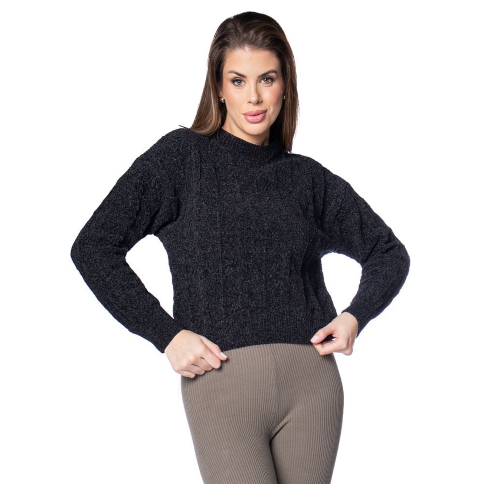 Blusa Feminina Facinelli Tricot Padronagens Preto