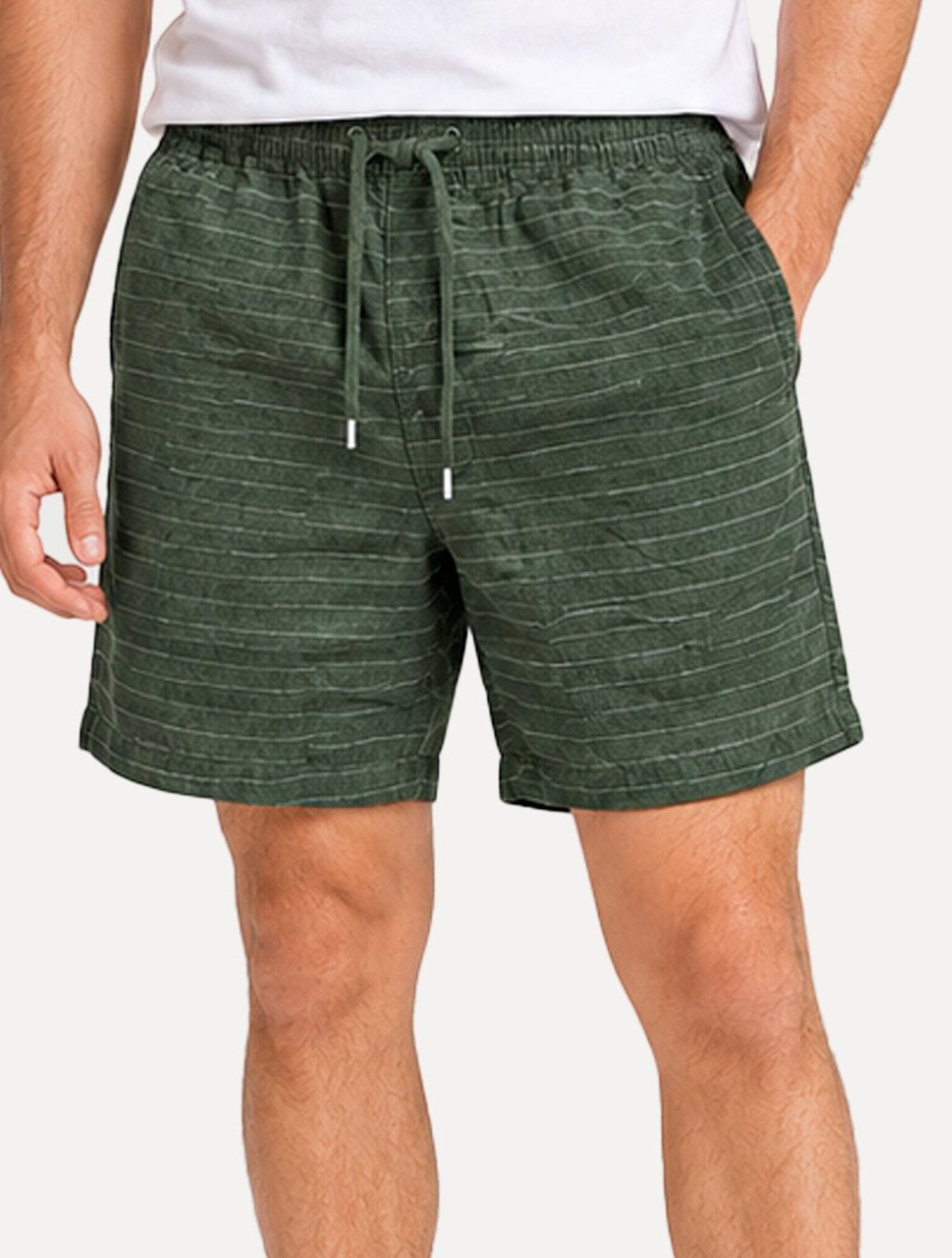Bermuda Calvin Klein Jeans Masculina Cordão Cotton Stripes Verde Militar