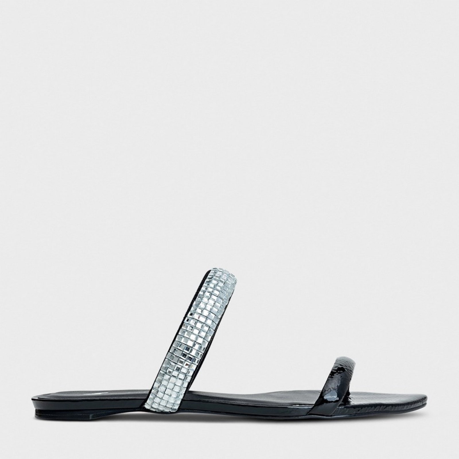 Chinelo Flat Line Cristal e Couro Carrano 239030 Preto
