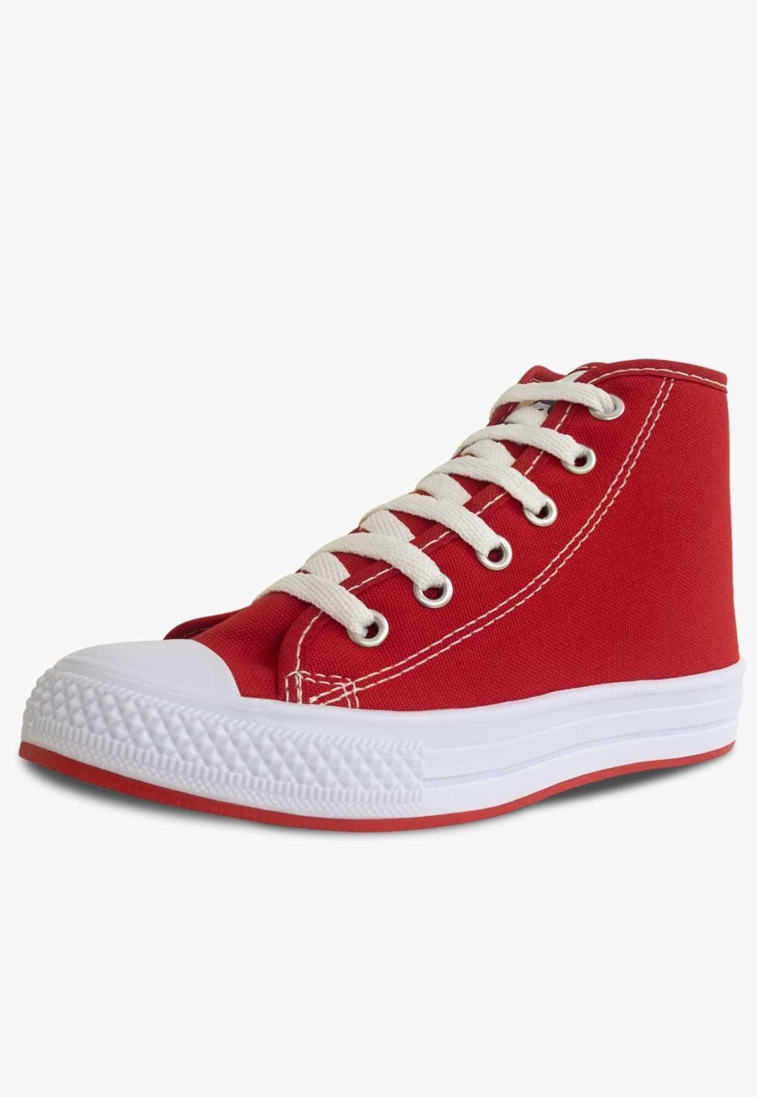 Infantil - Tênis Escolar Pópidi Menina Cano Alto Casual Vermelho