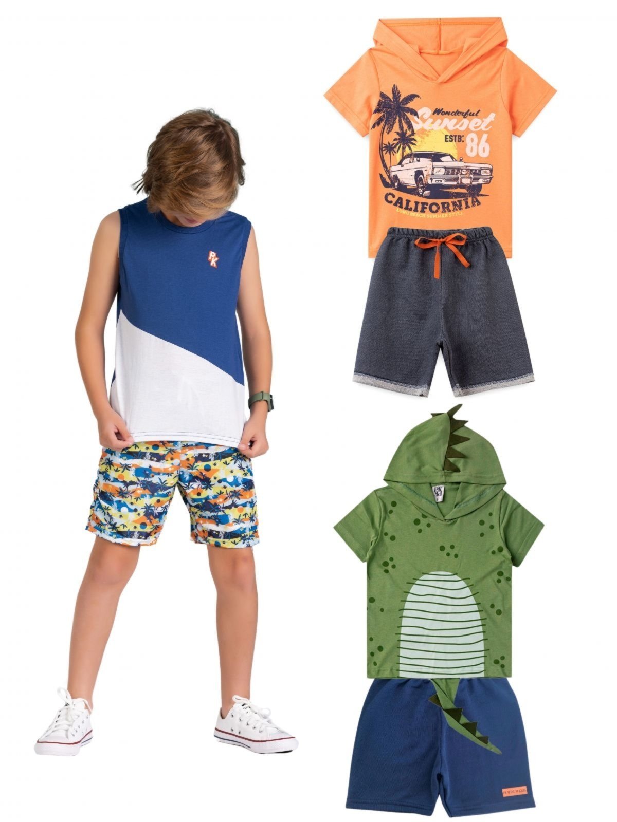Vista 2 Infantil - Kit Sortido Platinum 4 Peças de Roupas Infantis Masculino Verão- 2 Camisas + 2 Shrots PLATINUM KIDS multicolorido PLATINUM KIDS multicolorido