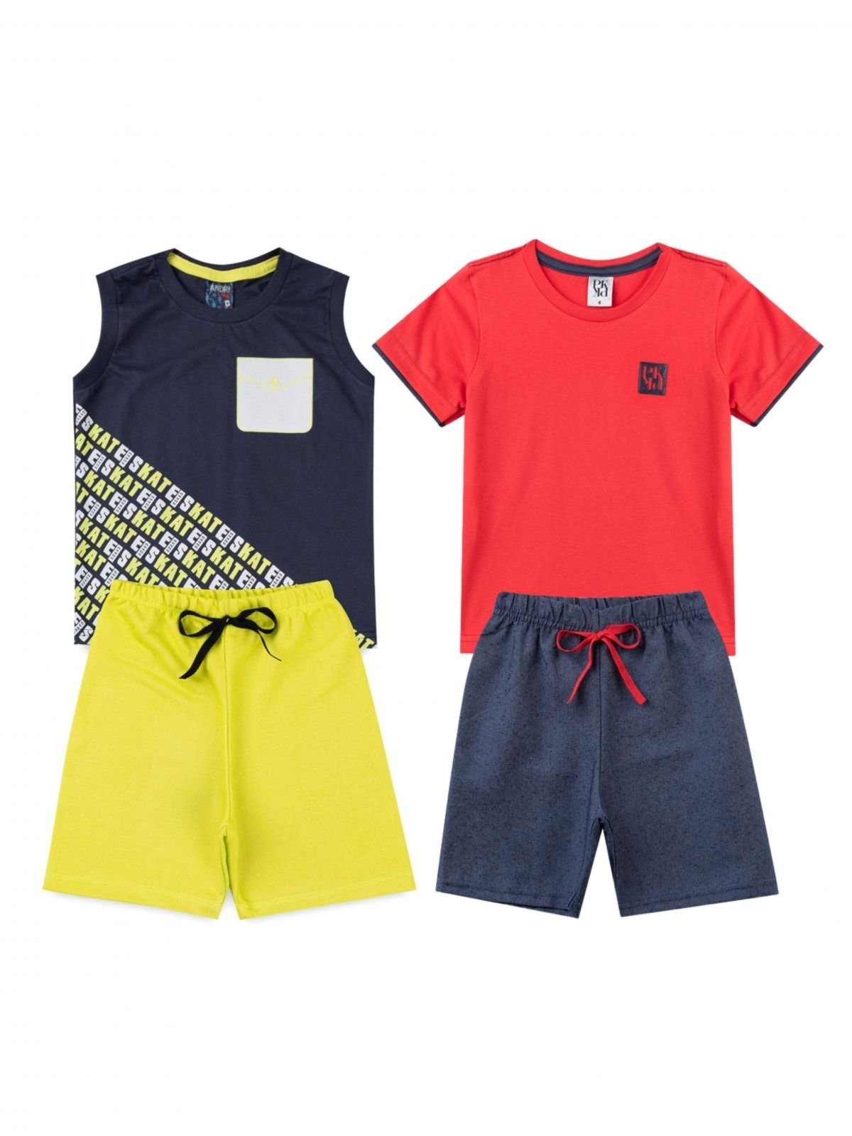 Vista 3 Infantil - Kit Sortido Platinum 4 Peças de Roupas Infantis Masculino Verão- 2 Camisas + 2 Shrots PLATINUM KIDS multicolorido PLATINUM KIDS multicolorido