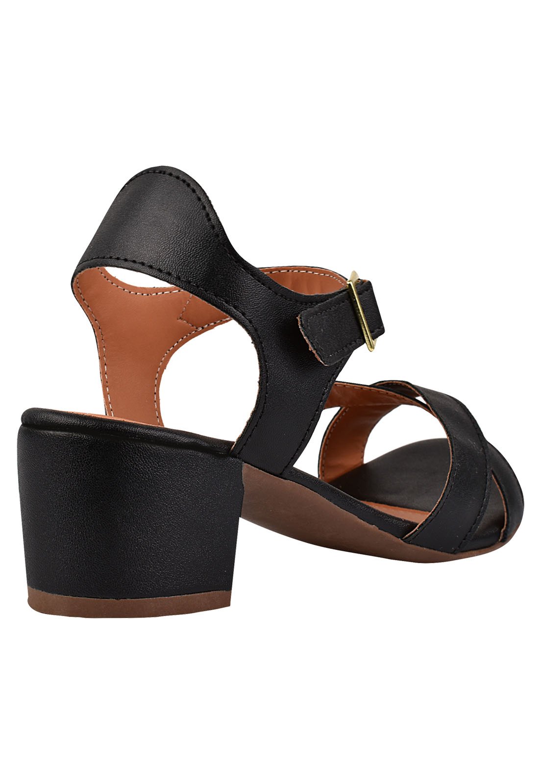 Sandália Salto Grosso Rosa Chic Calçados Salto Baixo 4 cm Bloco Preto