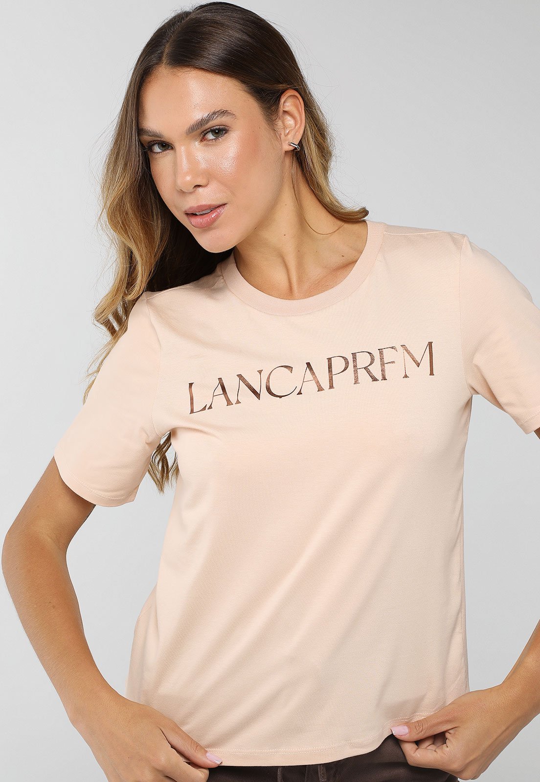 Camiseta Feminina Lança Perfume Logo Decote Redondo Rosa