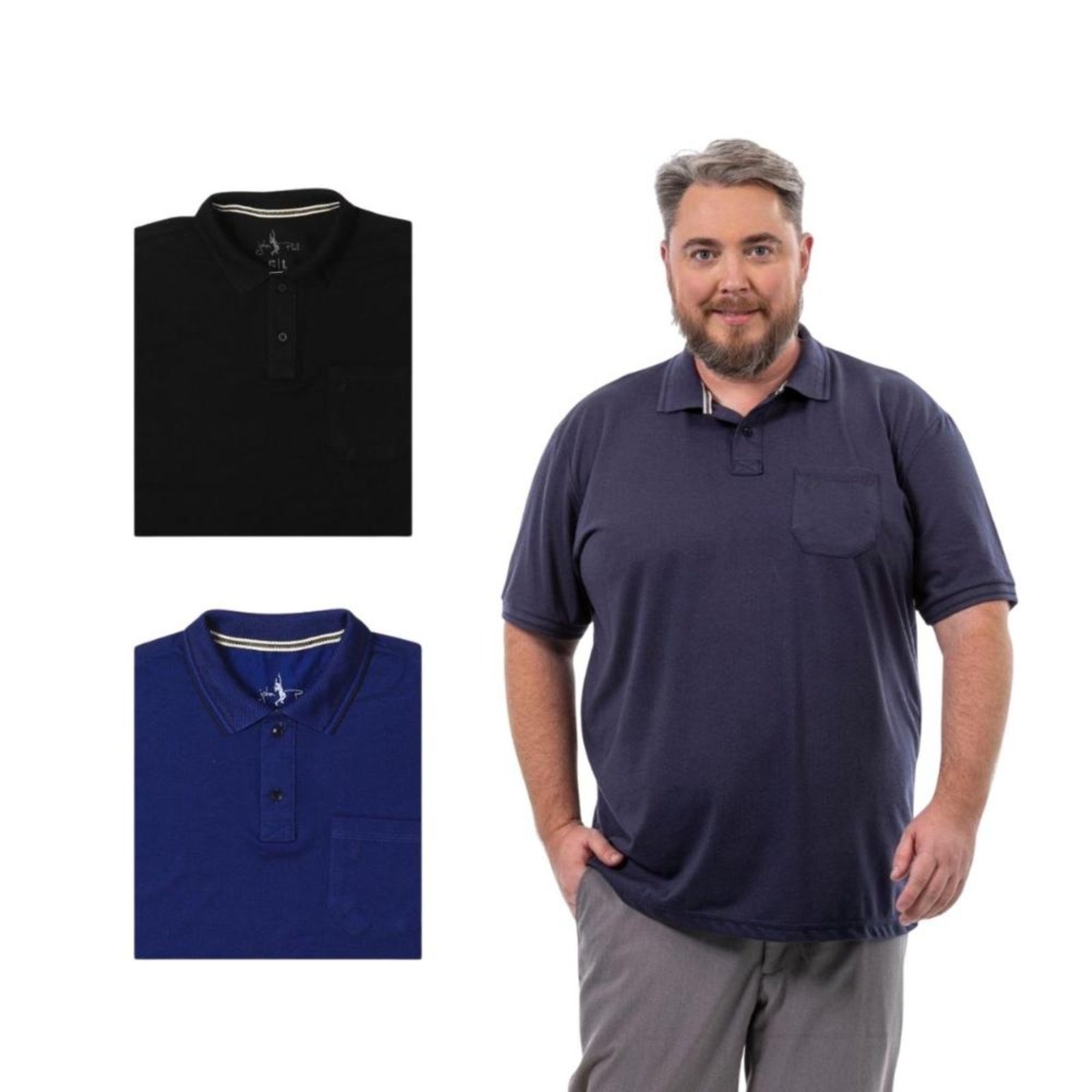 Kit 3 Camisa Polo Masculina Plus Size Pique com Bolso Casual