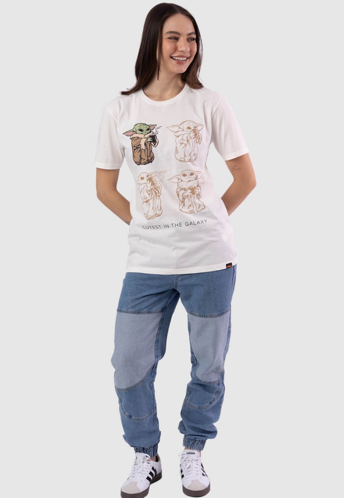 Camiseta Piticas Star Wars Baby Yoda Cutest In The Galaxy Off White