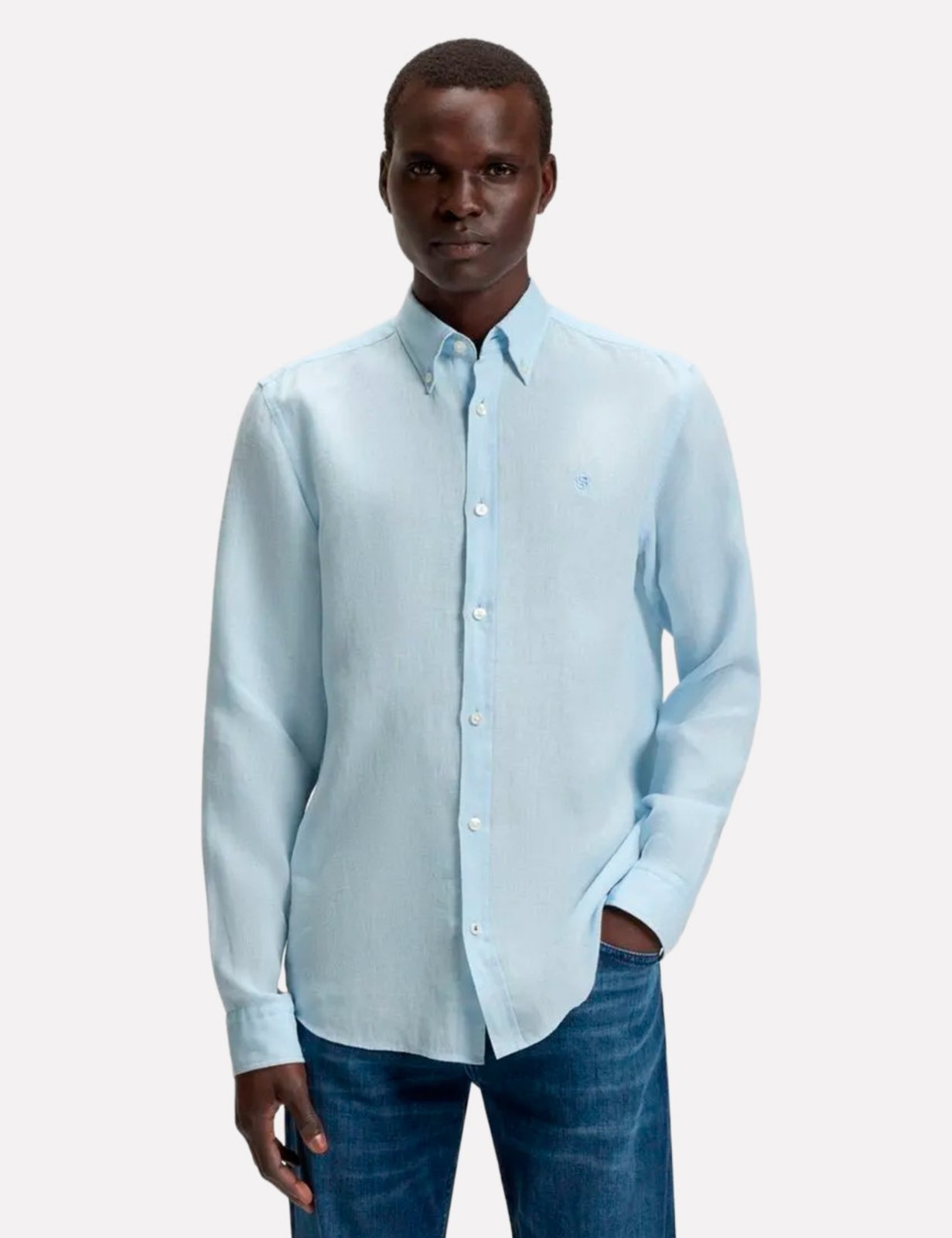 Vista 2 Camisa Hugo Boss Masculina Slim Fit H-ROAN-BD-E-C1-253 Claro azul azul