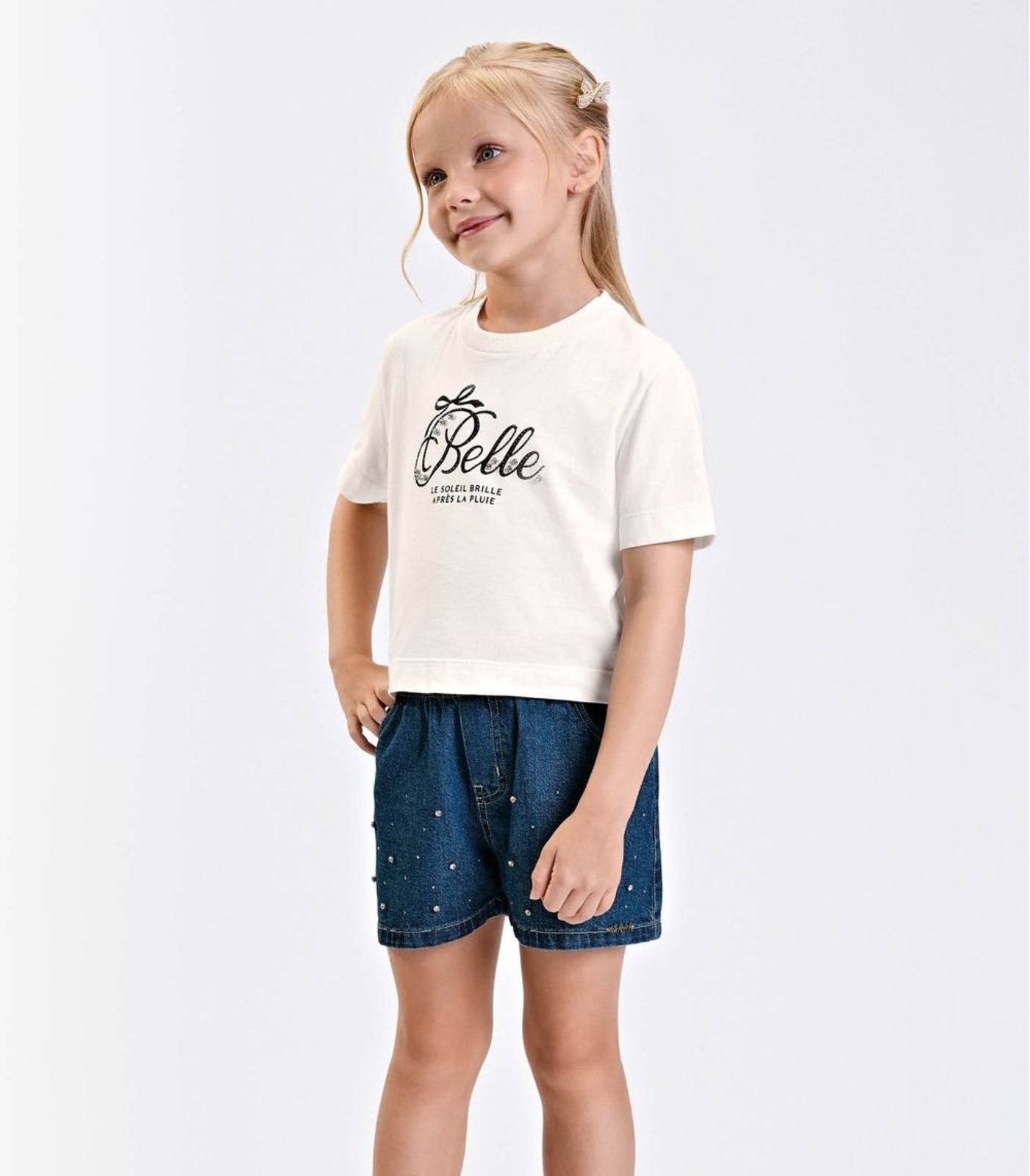 Infantil - Shorts Verão Menina Curto Jeans Trick Nick Azul
