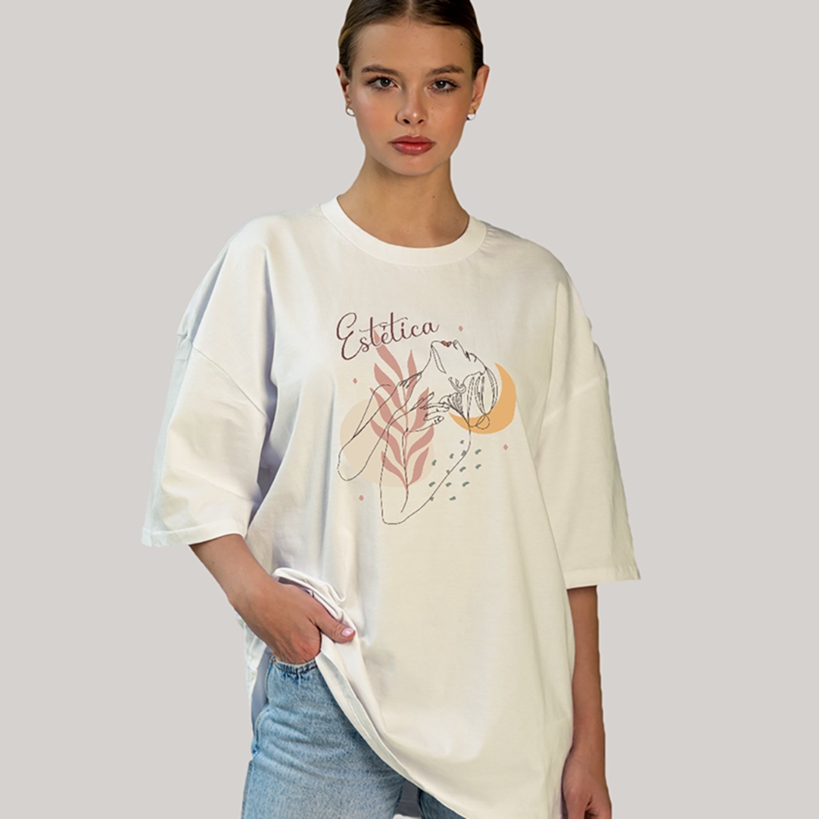 Vista 2 Camiseta Ousy Feminina Profissão Estética Arte Minimalista Oversized Off White off-white white ousy off-white white