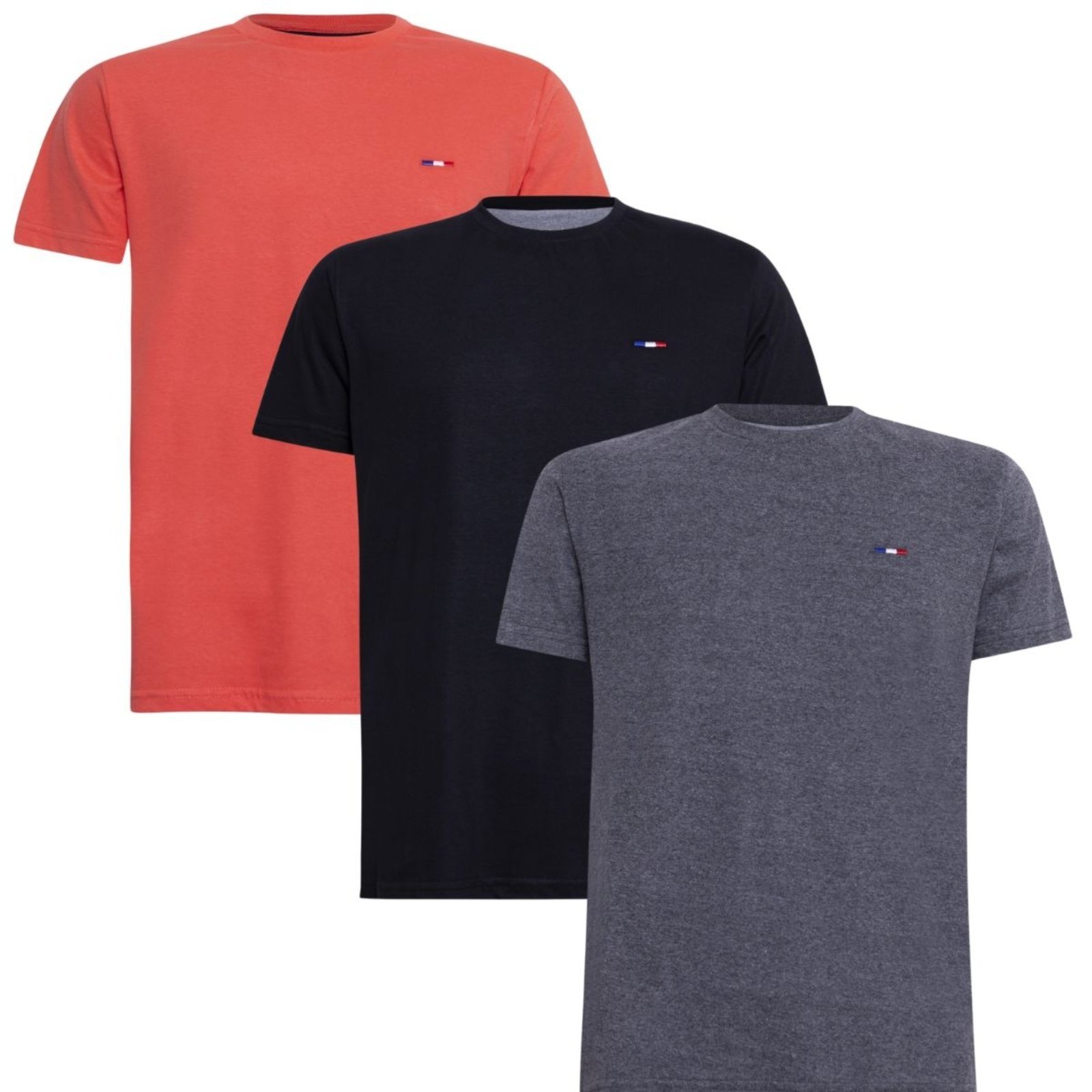 Kit 3 Peças Camisetas Básicas Masculina Industrie em Algodão Premium no Estilo Tommy Bordado França