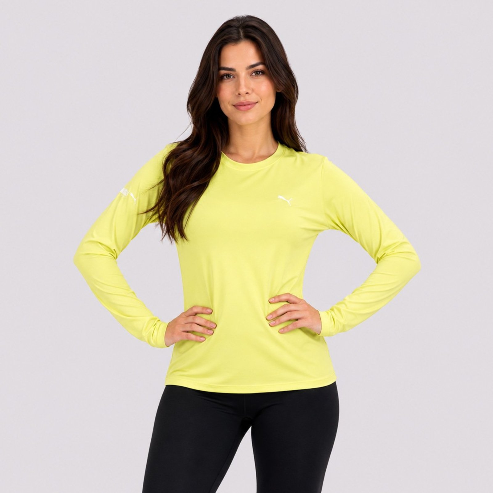 Camiseta Puma Manga Longa UV50+ Feminino Amarelo