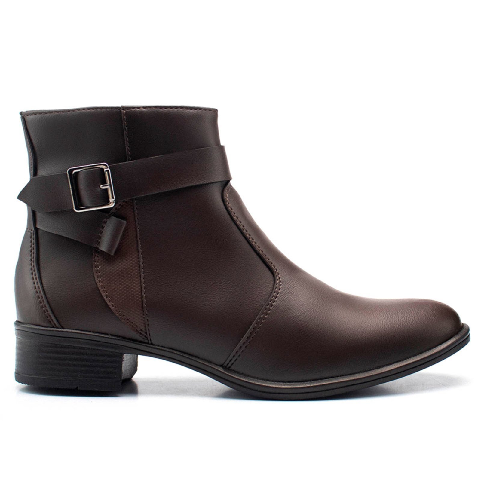 Bota Feminina Cano Curto Coturno Fivela Café