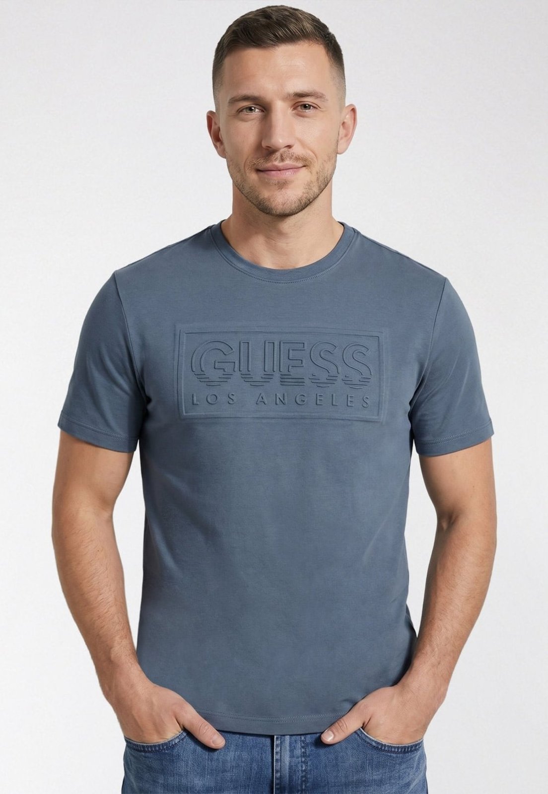 Camiseta Logo Guess Embossed Azul