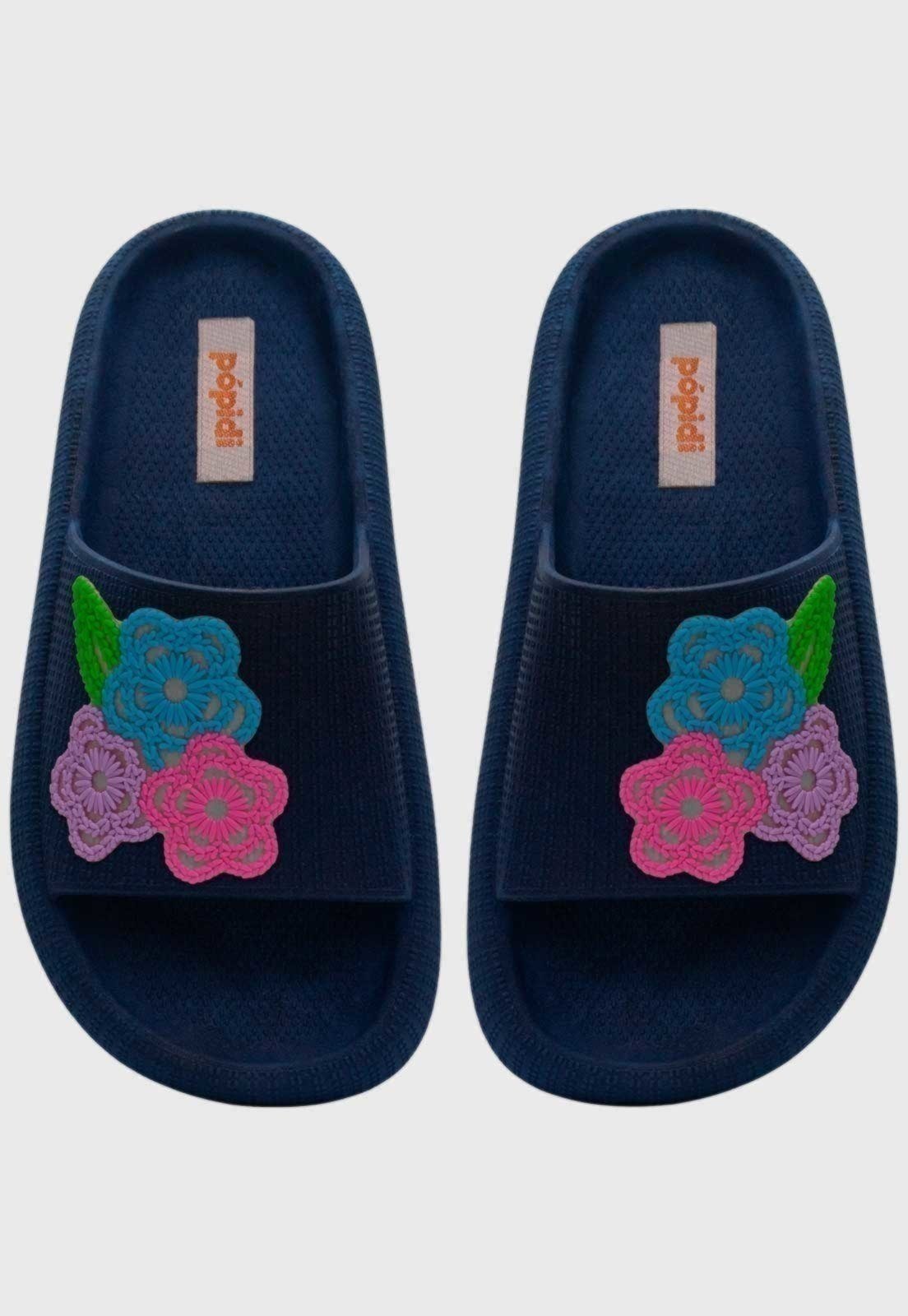 Vista 3 Infantil - Chinelo Estilo Nuvem Popidi Menina Flor Renda Marinho azul marinho Pópidí azul marinho